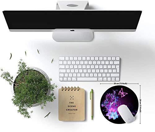Glowing Pink Butterfly Mouse Pad with Floral Design - Non-Slip Round Rubber Gaming Mouse Mat for Office & Laptop - Waterproof Small Circular Mousepad for Work, Gaming & Home Use