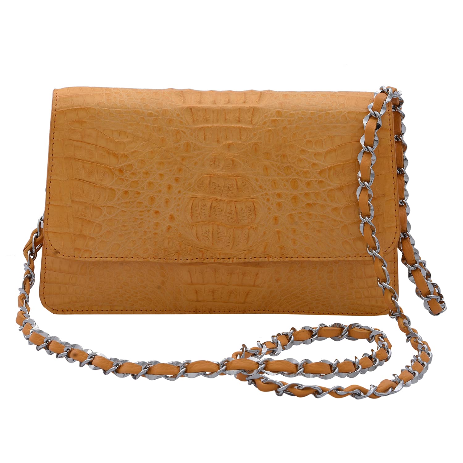 Handcrafted Caiman Crocodile Banana Shoulder Bag for Women | Genuine Leather Crossbody Purse | Fashionable Everyday & Evening Use | Shop LC RIVER Collection