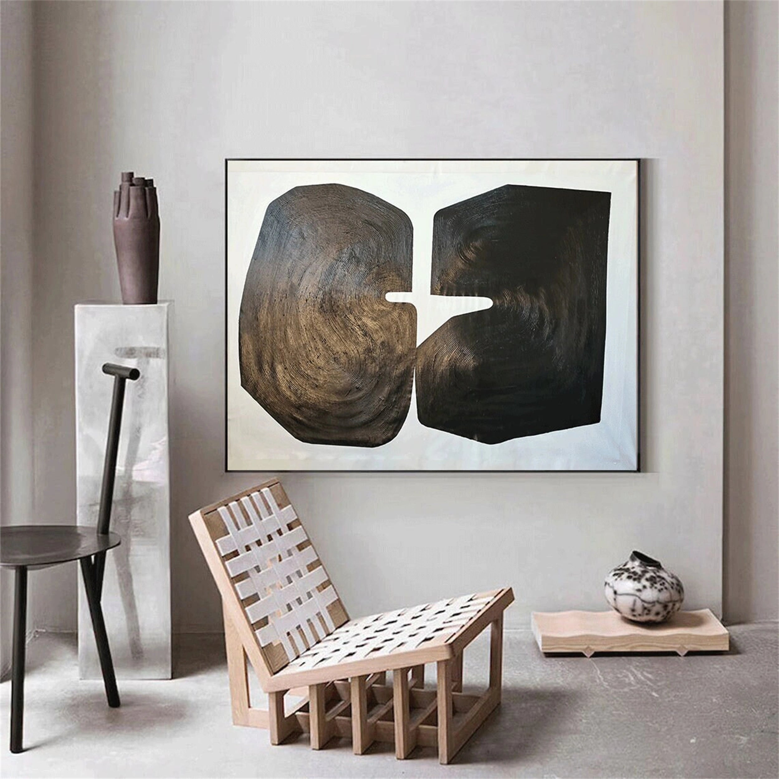 Modern Black and White Textured Minimalist Wall Art Print #MZ077 - Perfect for Living Room, Bedroom & Office Decor