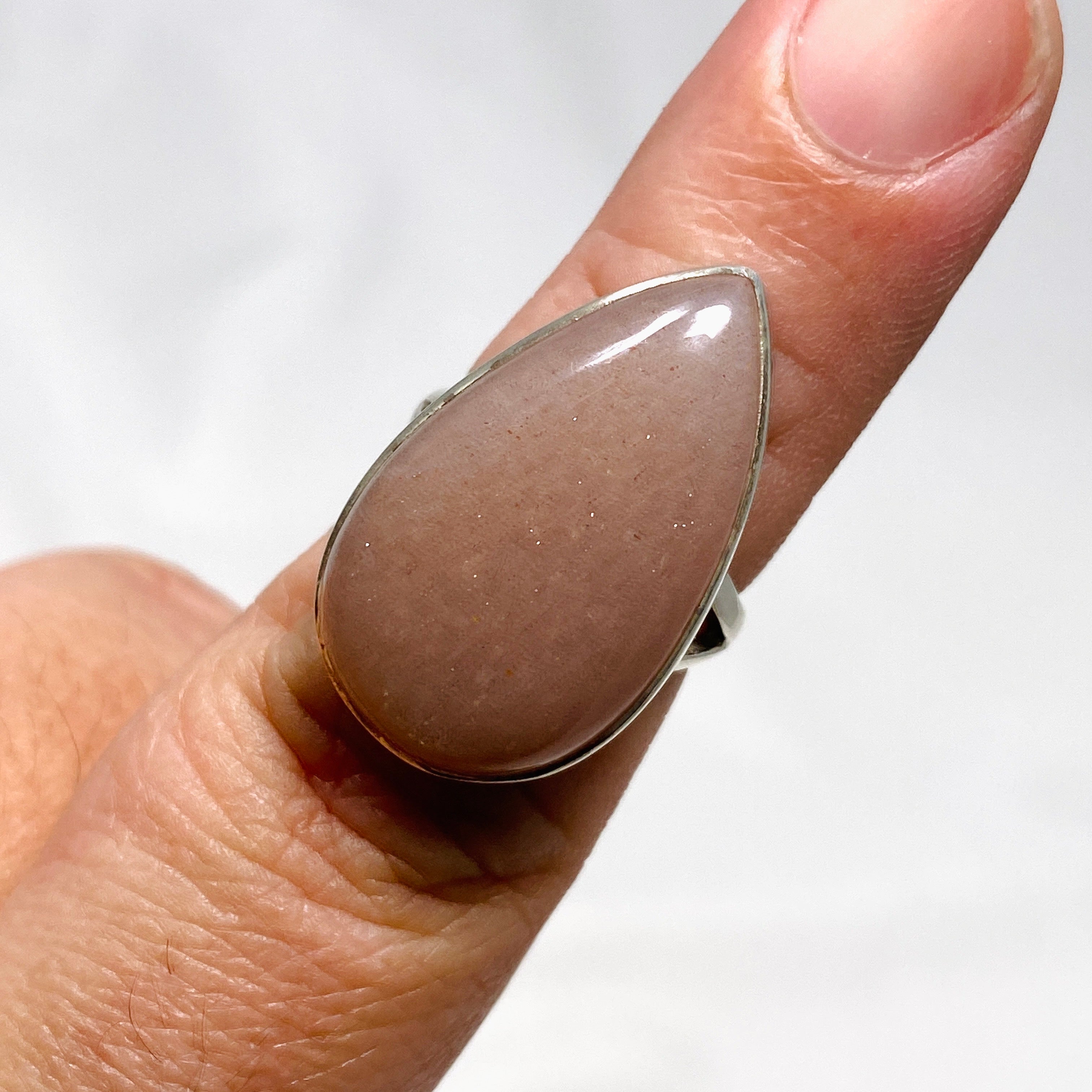 Peach Moonstone Teardrop Ring - Size 7 Silver Jewelry KRGJ2172 | Elegant Dainty Ring for Women, Perfect for Weddings, Parties & Everyday Wear