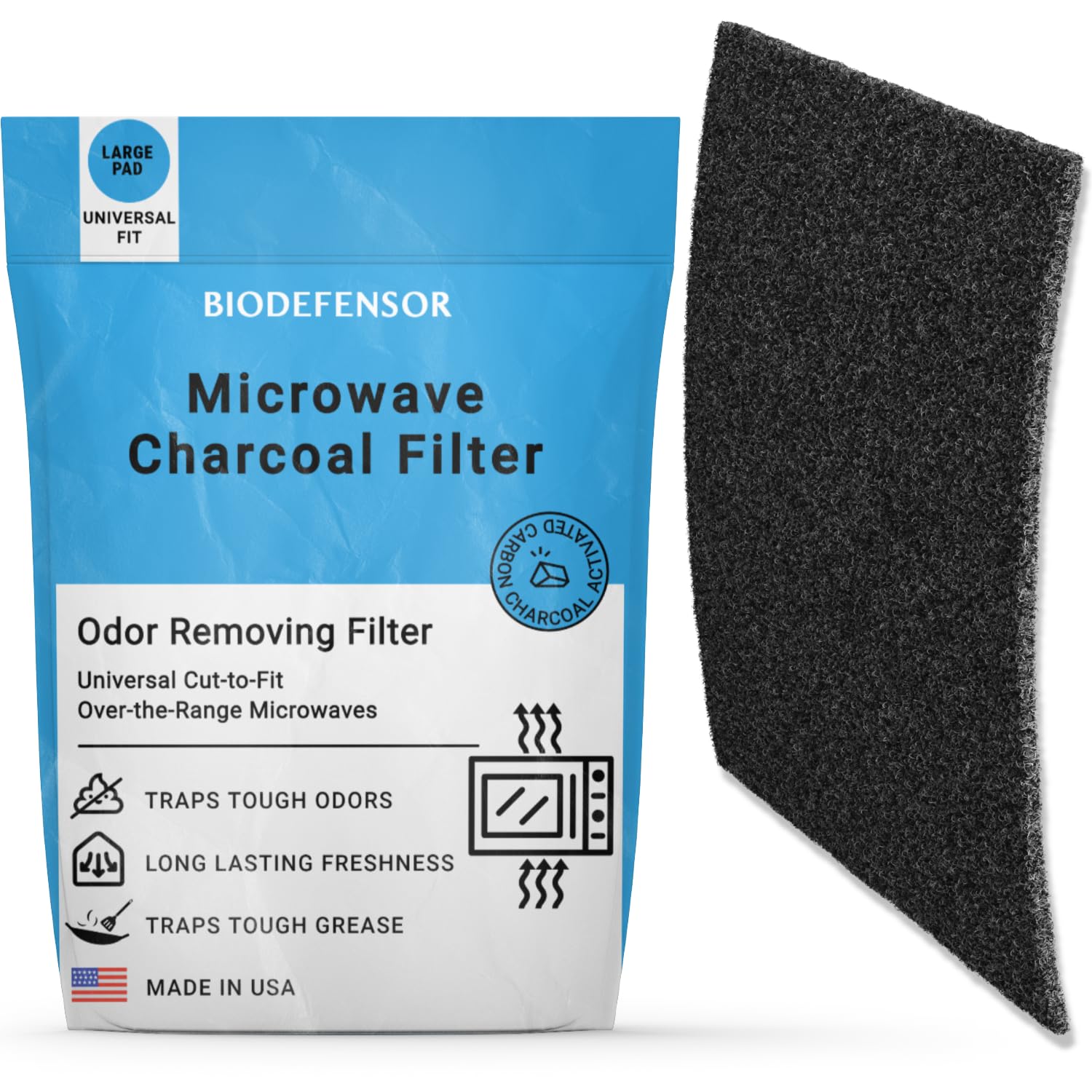 Universal Microwave Charcoal Filter Replacement - Cut-to-Fit for Frigidaire, Whirlpool, GE, LG, Maytag & Kitchenaid Range Hoods - Eliminates Grease, Odors, Smoke & Fumes - Perfect for Kitchen Air Purification and Odor Control