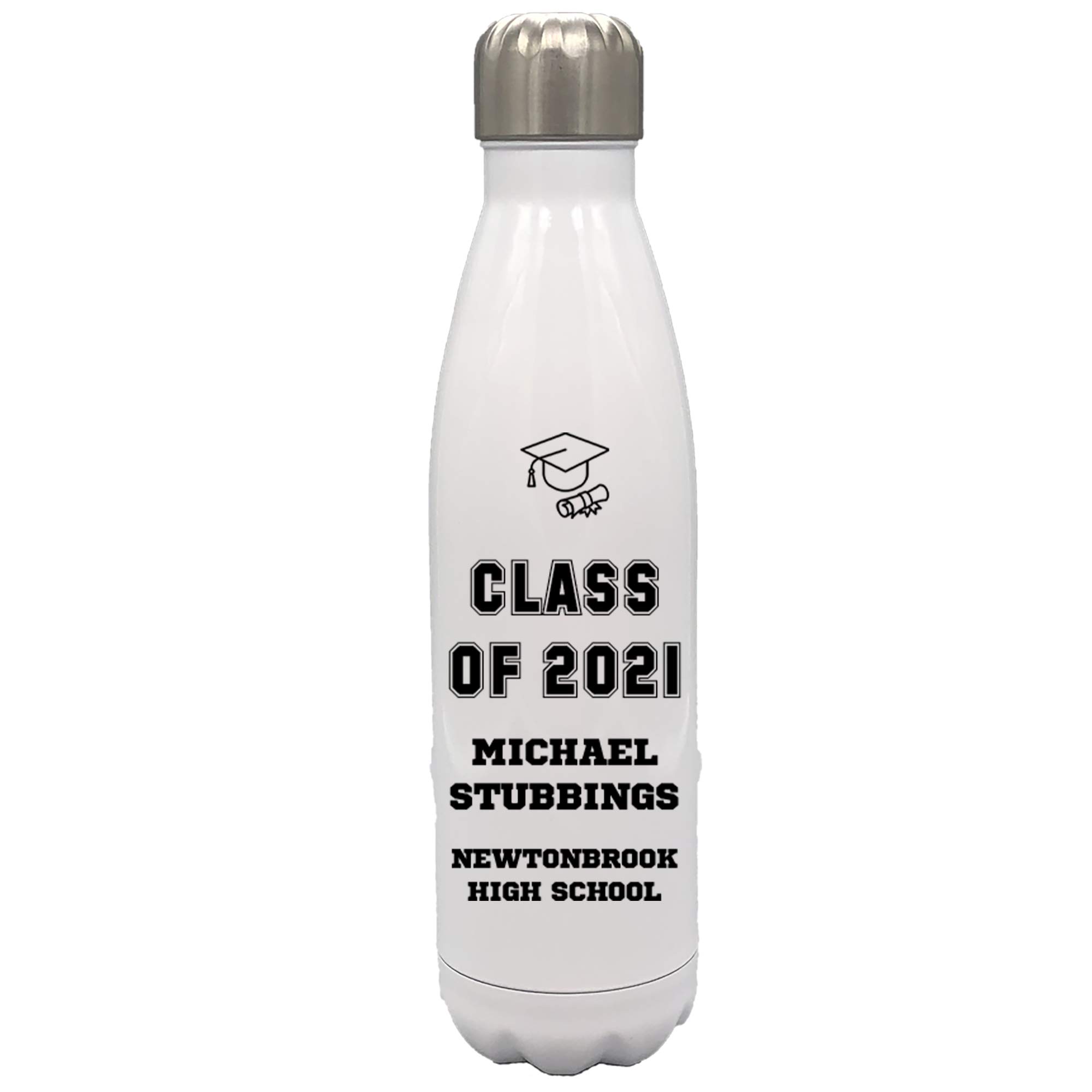 Personalized Graduation Water Bottle for Class of 2021 - Customized Gift for Boys & Girls - Black Insulated Tumbler - Perfect for School, College Ceremonies & Graduation Parties