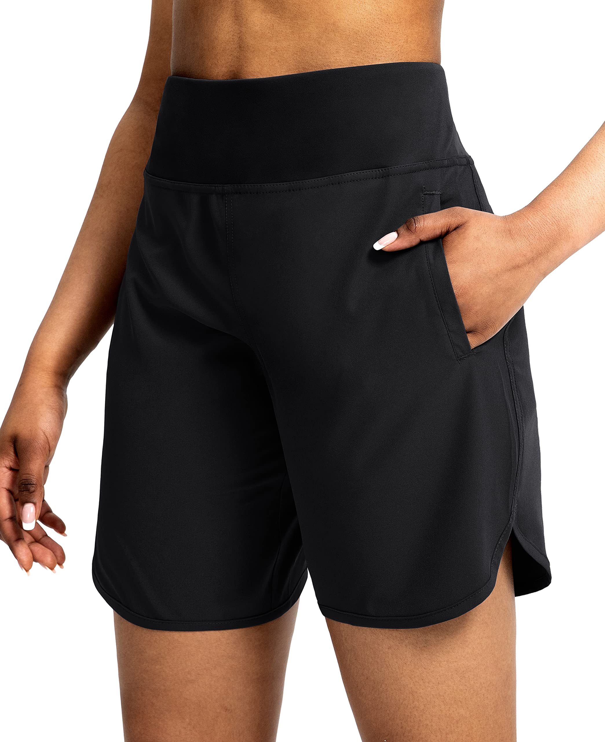 Soothfeel Women's High Waisted 7-Inch Running Shorts with Zipper Pockets - Breathable Athletic Workout Gym Shorts for Summer, Jogging, Yoga & Outdoor Activities