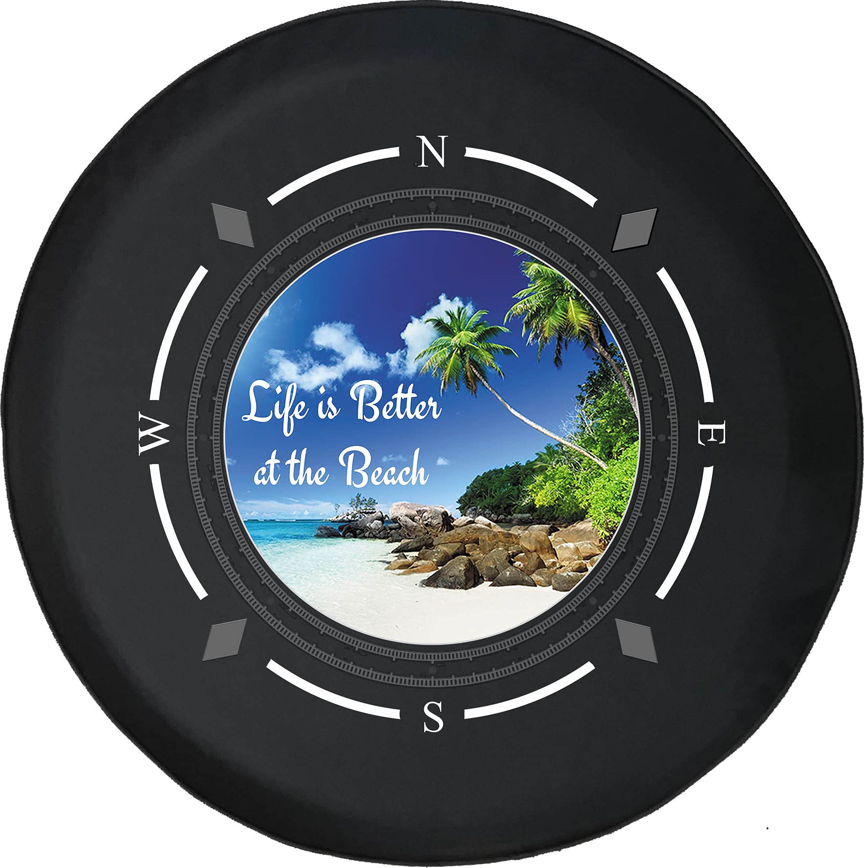 Premium American Unlimited Spare Tire Cover with Compass Design - Waterproof SUV, RV & Trailer Wheel Protector for Beach & Outdoor Adventures | Tropical Life is Better at The Beach | Fits Most Vehicle Models