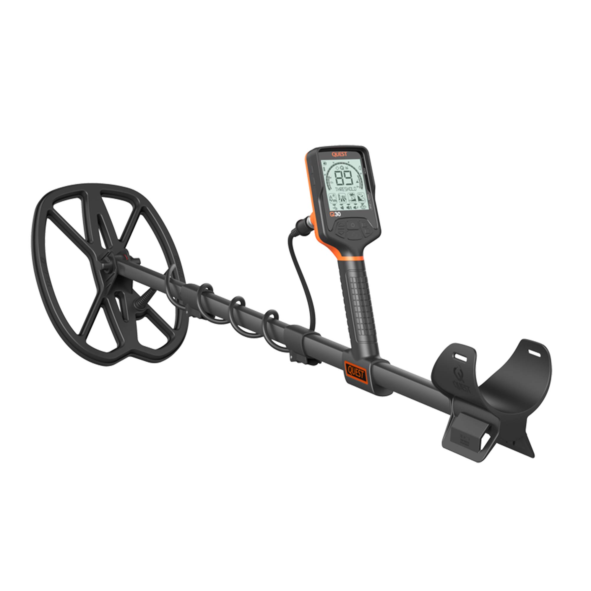Quest Q30+ Metal Detector with Wireless Headphones & RaptorX TurboD 9x11 Coil - Professional Treasure Hunting for Beaches, Parks & Gold Prospecting