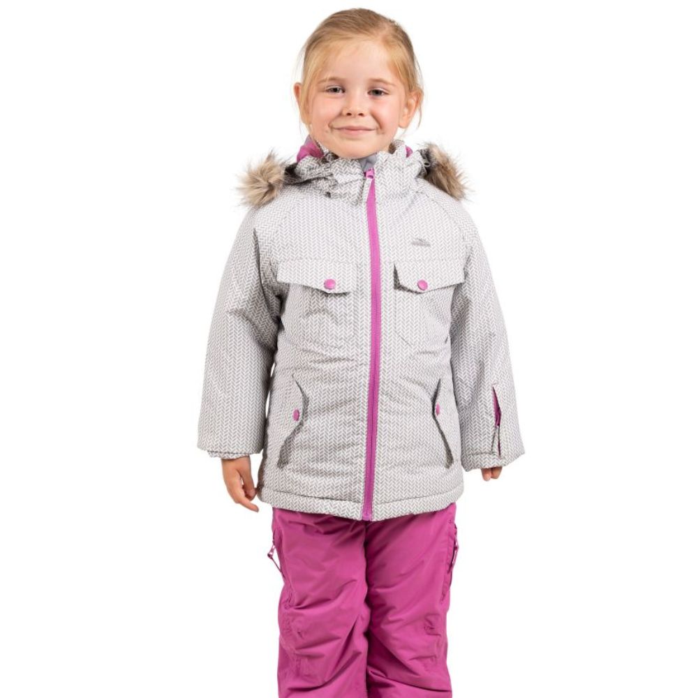 Trespass Denia Girls Ski Jacket - Waterproof Winter Coat with Platinum Print for Kids Snowboarding & Outdoor Activities