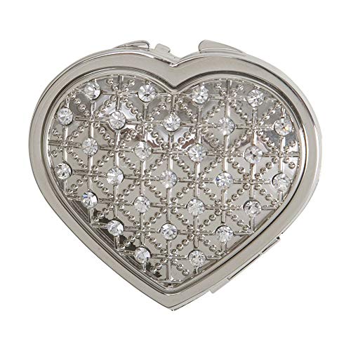 Elegant Silver Compact Mirror with Swarovski Crystals - Perfect for Women's Handbags & Travel