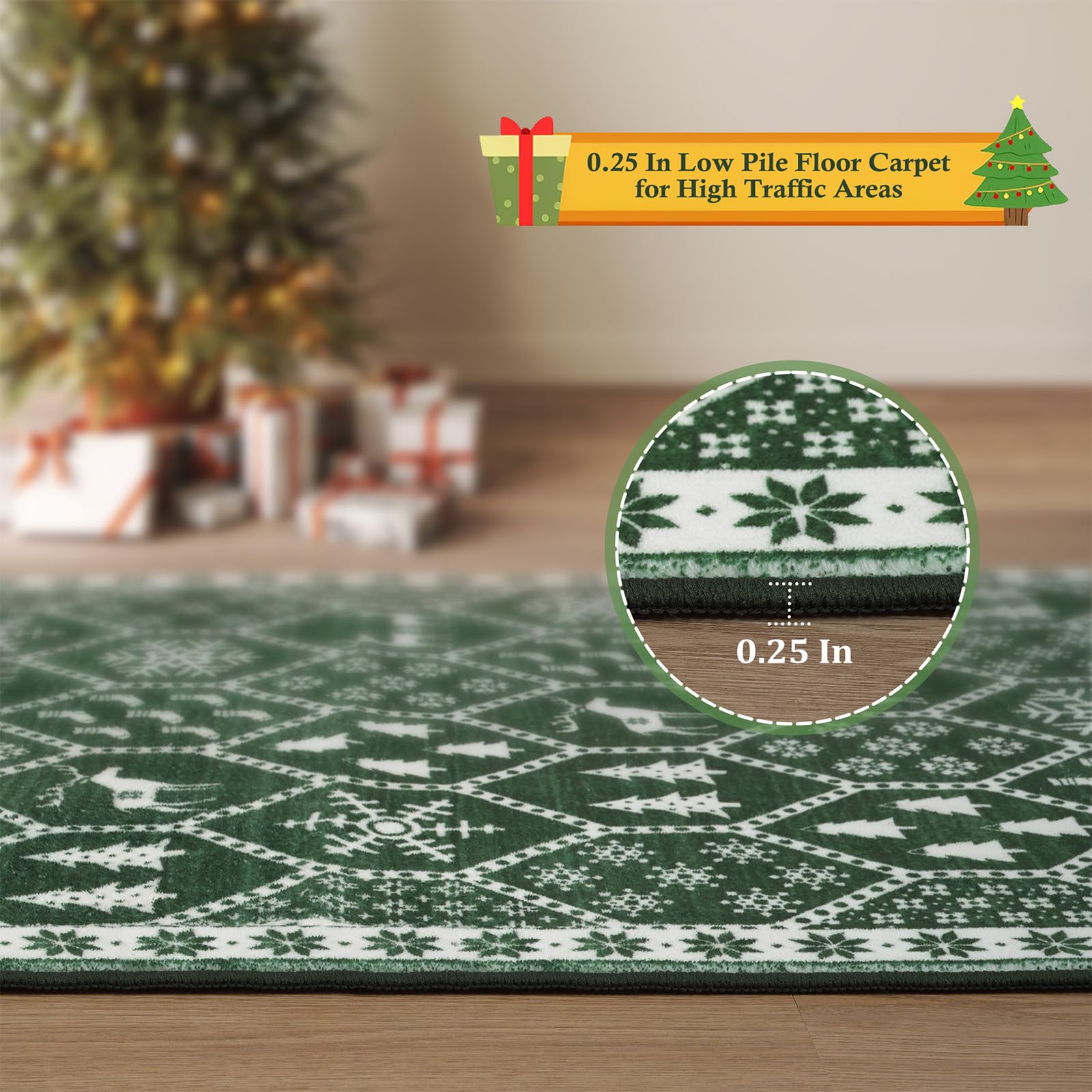 Seavish 8x10 Christmas Area Rug - Soft Low Pile Washable Indoor Rug for Living Room, Bedroom, Dining Room & Entryway - Non-Shedding Holiday Decor Floor Carpet - Perfect for Festive Home Decor and Cozy Winter Gatherings