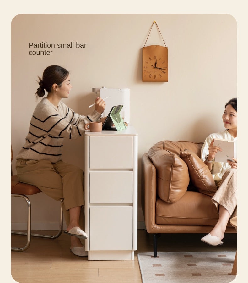 Solid Poplar Wood Dining Room Cabinet with Partition - White Cream Rock Board for Kitchen Storage & Home Organization