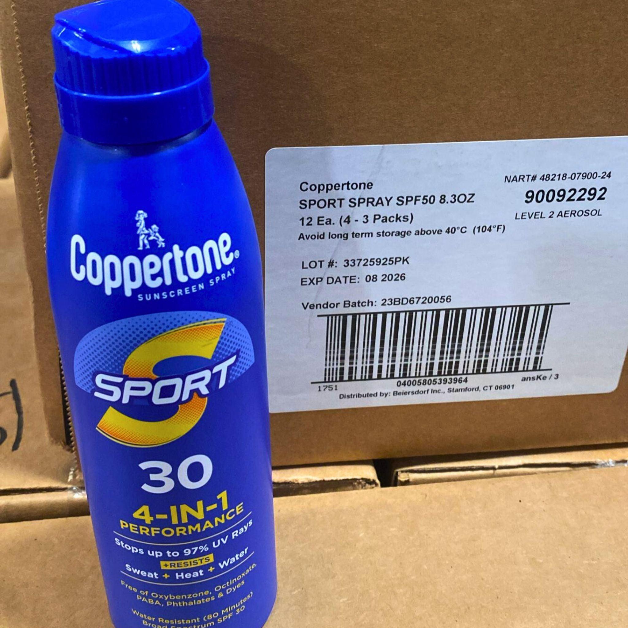 Coppertone Sunscreen Spray SPF 30 - 5.5 oz (96 Pack) | 4-in-1 Sport Performance Sun Protection | Water-Resistant, Sweatproof for Outdoor Activities, Beach, Swimming & Sports