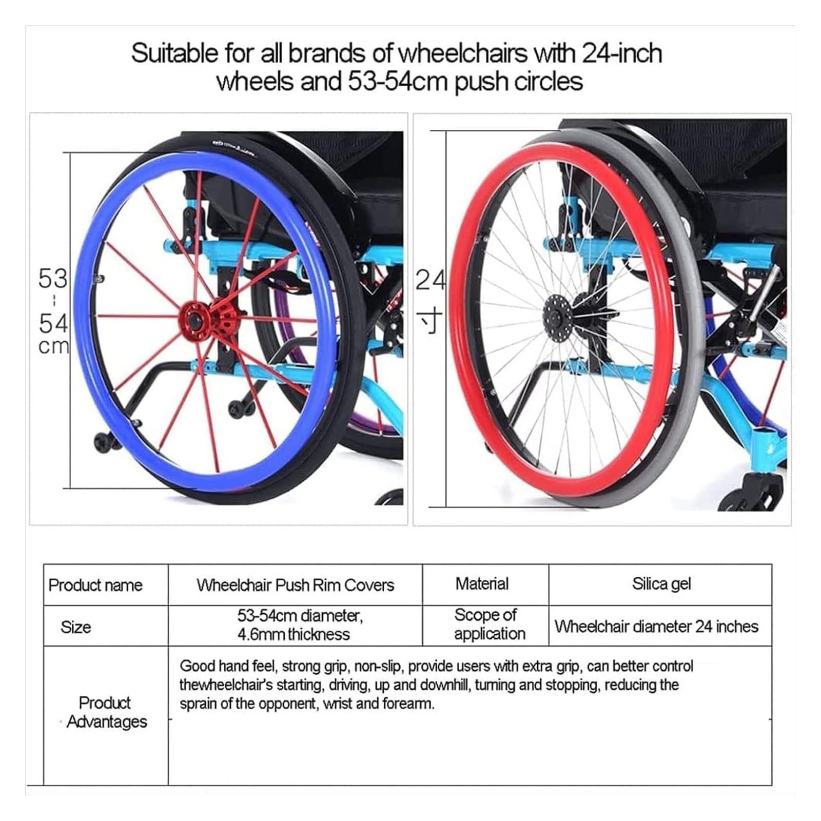 Wheelchair Handrim Covers 24 Inches - Non-Slip Push Ring Protective Covers for Rear Wheels (B-24 INCHES) - Improve Grip & Comfort for Daily Mobility & Outdoor Activities