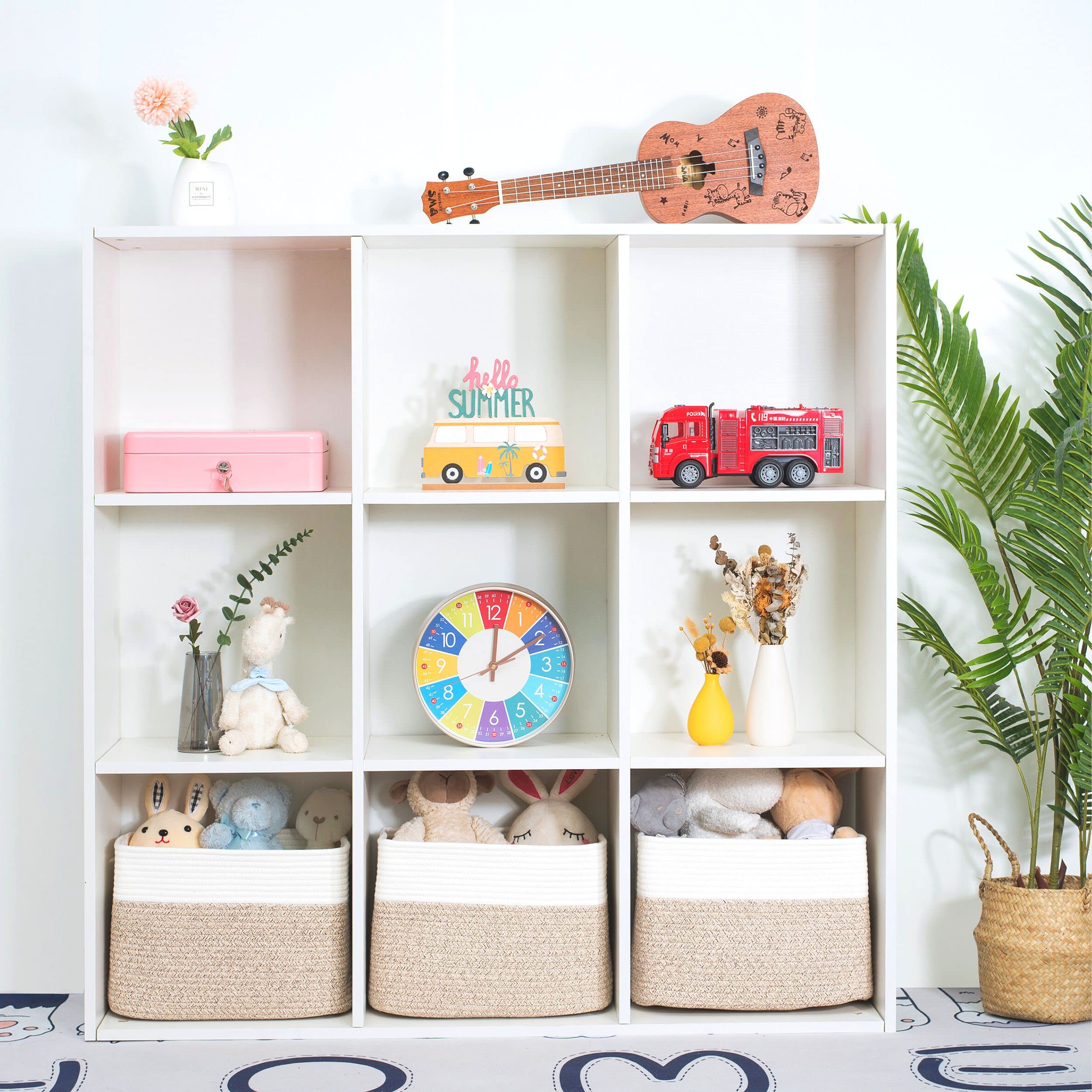MINTWOOD 3-Pack Woven Storage Baskets - Light Brown Decorative Cube Bins for Shelves, Playroom, Classroom & Nursery Organization | Perfect for Kids' Toys, Books & Closet Storage