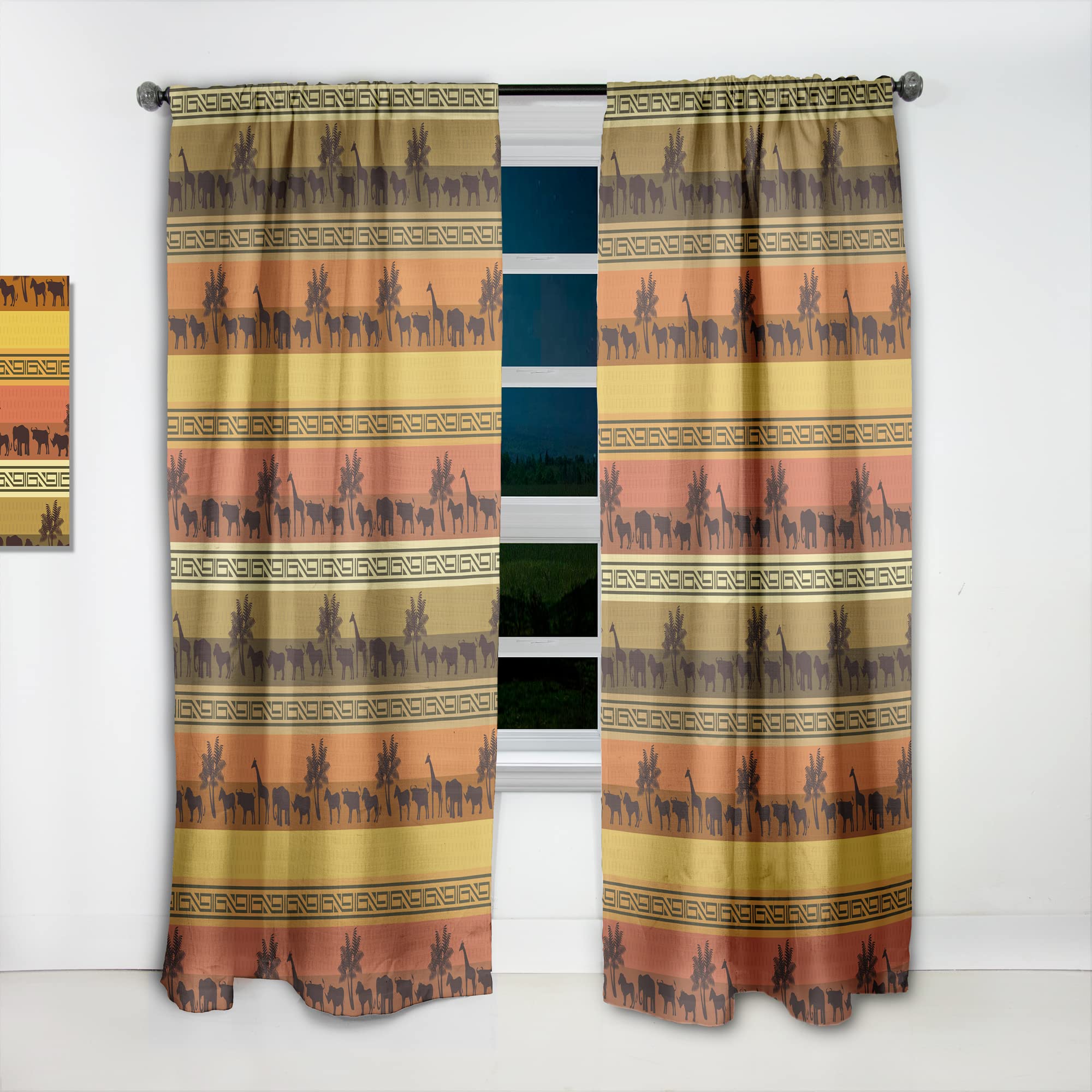 DesignQ Thermal Insulated Blackout Curtains - African Wildlife Ethnic Pattern Drapes for Bedroom & Living Room (52x90 Inches, Single Panel) - Perfect for Home Decor, Privacy & Energy Efficiency