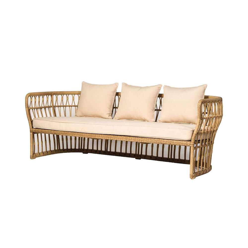 Natural Rattan Sofa with Square Arms & Cushion Pillows - 74