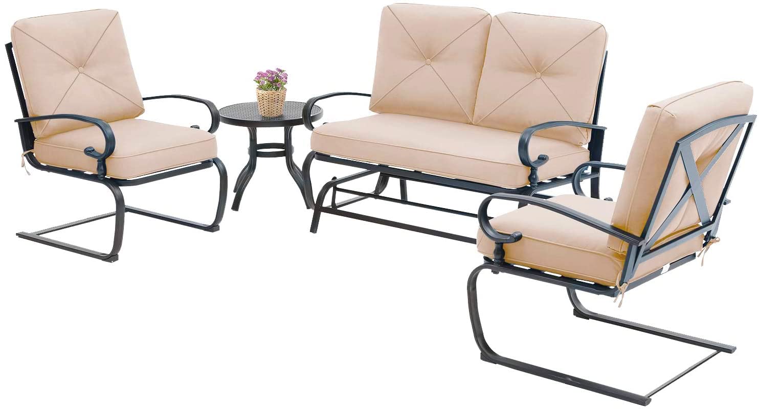 Incbruce 4-Piece Metal Outdoor Patio Furniture Set - Wrought Iron Sectional Sofa with Coffee Table & Removable Cushions (Brown) - Perfect for Garden, Backyard, Poolside and Terrace Relaxation