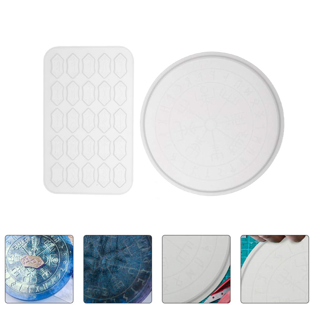 EXCEART 2-Piece Divination Runes Letter Silicone Mold Set - Handmade Resin Trinket Tray for Gelatin & Art Crafts - Perfect for Witchcraft, Wiccan Rituals, DIY Jewelry Making and Spiritual Decorations
