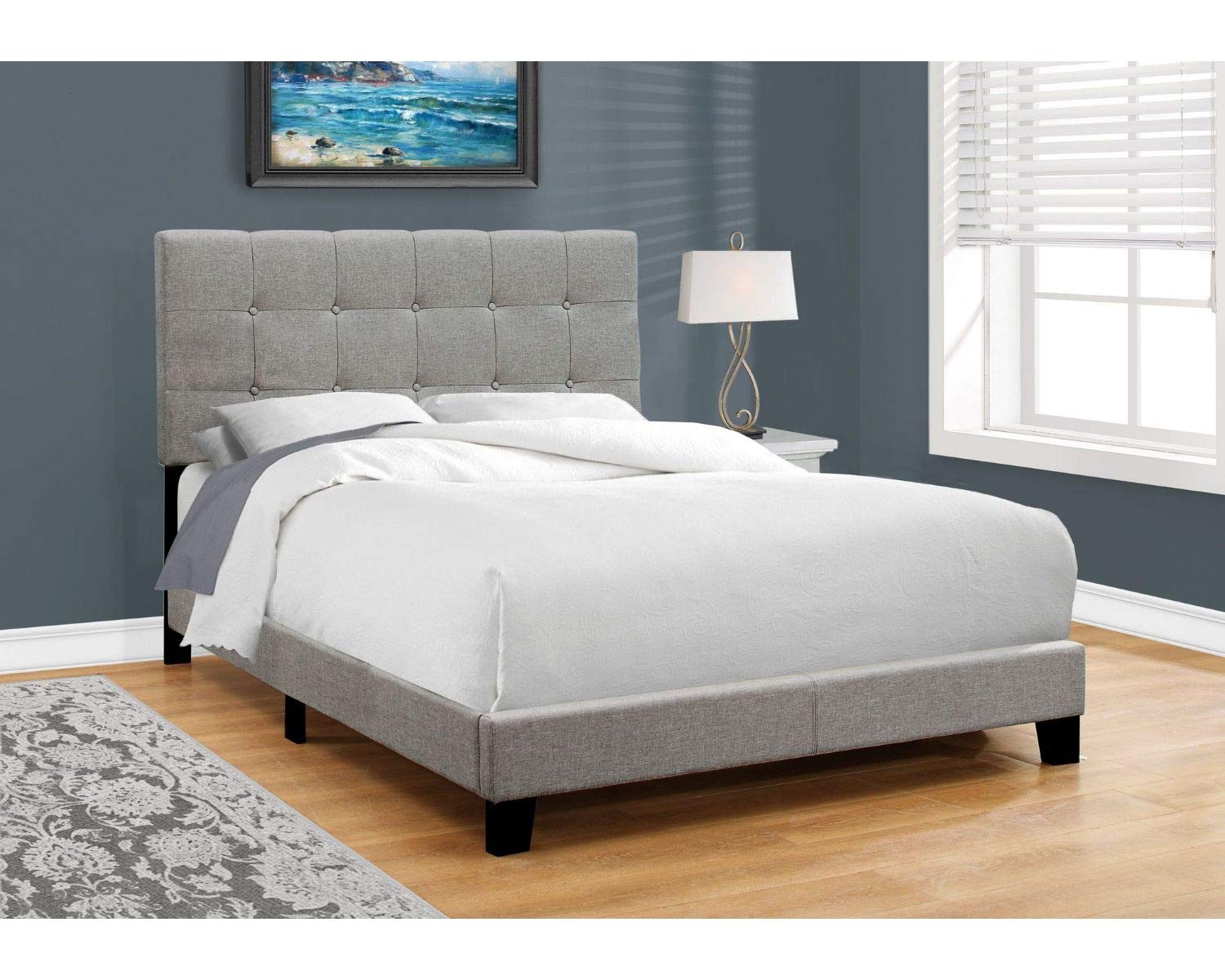 Offex Full Size Upholstered Bed Frame with Wooden Slats - Grey Linen Fabric Platform Bed for Bedroom, Guest Room & Dorm | Modern Upholstered Bed Frame with Sturdy Support & Noise-Free Design