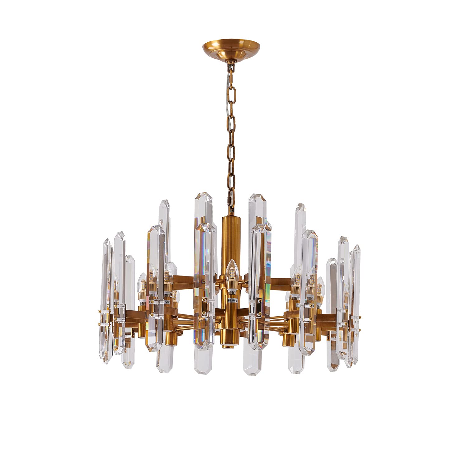 BETHEL Elegant Two-Tier Gold Frame Chandelier with Clear Crystal PLAQUES - Perfect for Dining Room, Living Room & Bedroom Lighting Decor