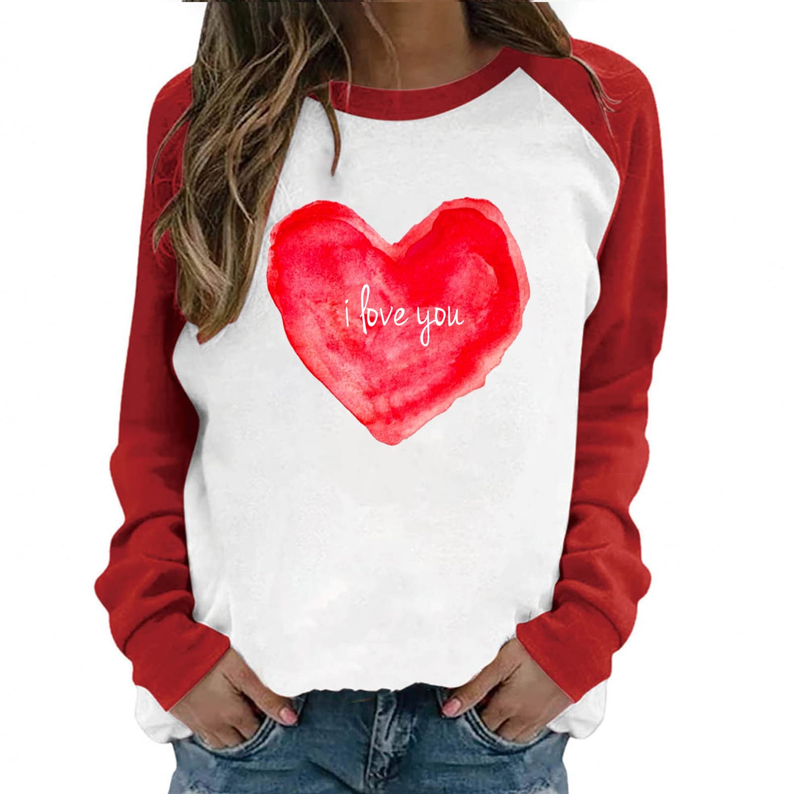 Valentine's Day Sweatshirts for Women - Long Sleeve Crewneck Pullover with Cute Print - Perfect for Holiday Gifts & Romantic Dates