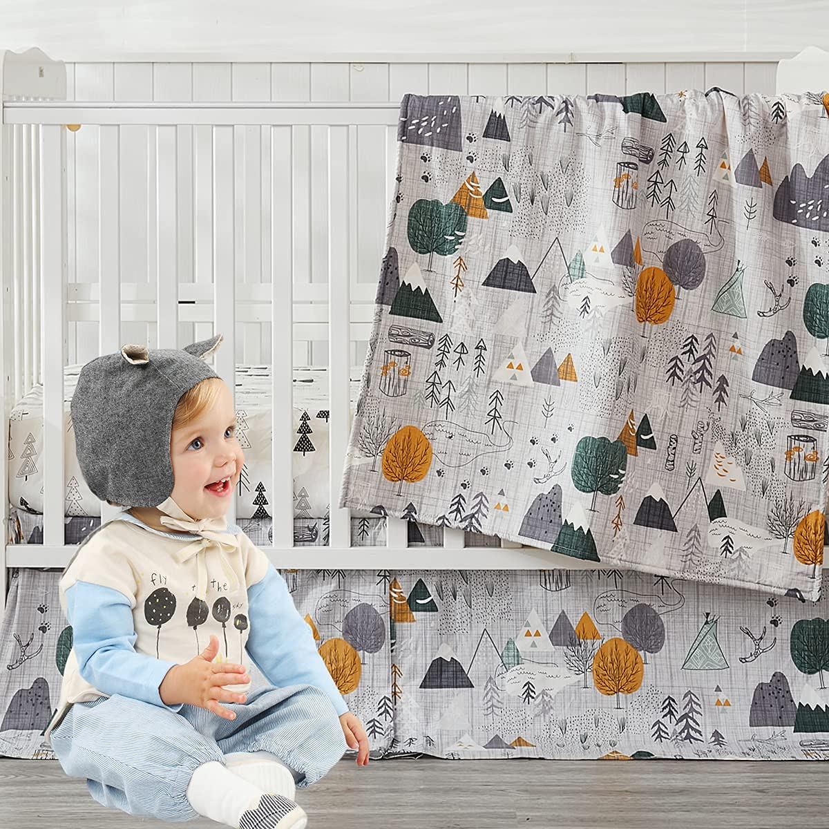 Brandream 100% Cotton Crib Sheets for Boys - Soft Woodland Forest Tree Arrow Design Baby Nursery Bedding Set (Black, White, Grey) | Perfect for Newborn, Infant & Toddler Cribs, Bassinets & Playards