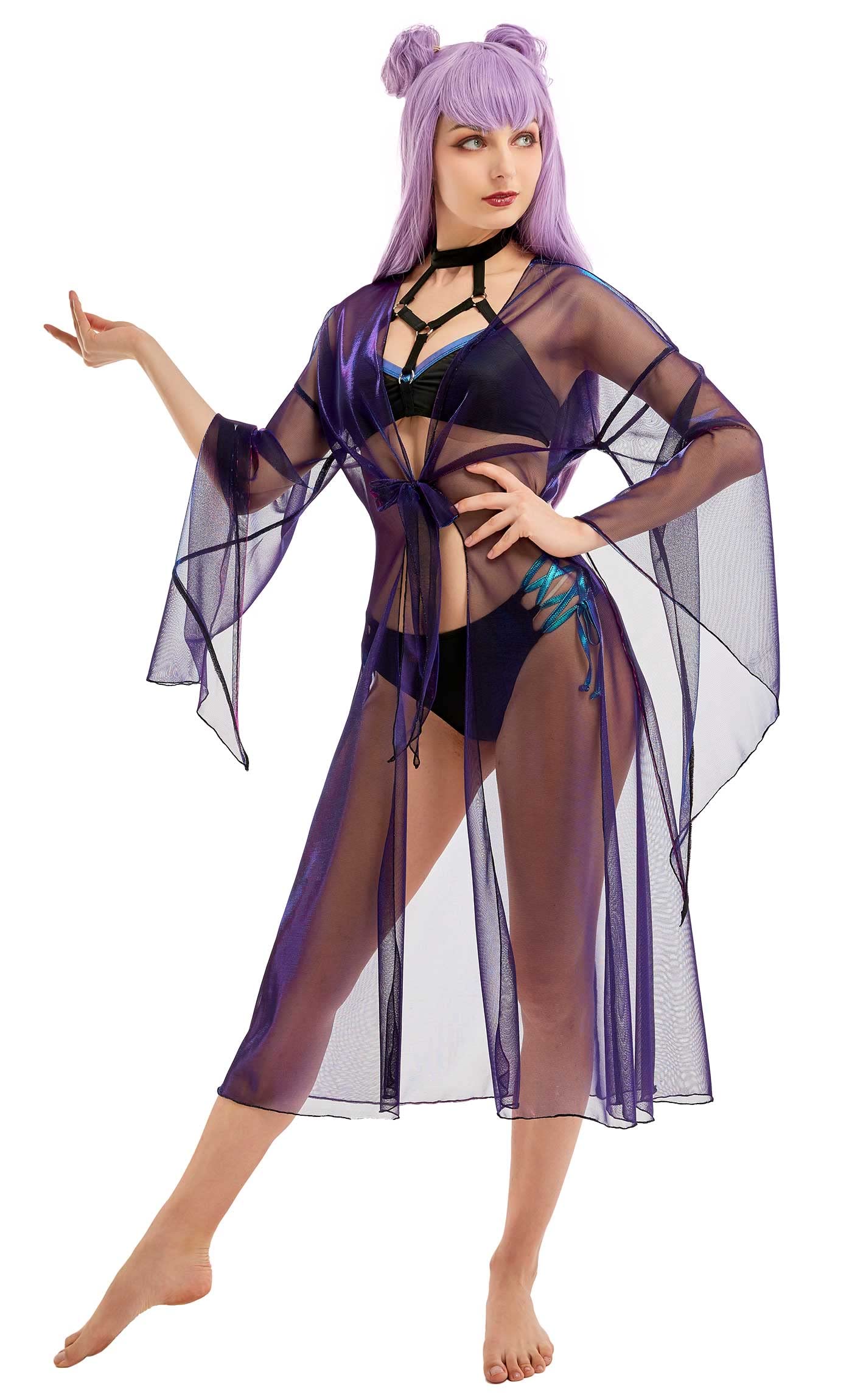 Haikyuu Anime Women's Swimsuit Cover Up - Sheer Lingerie Kimono Robe, Beach Bikini Cardigan, Nightgown & Blouse for Pool Party, Vacation and Summer Outfits