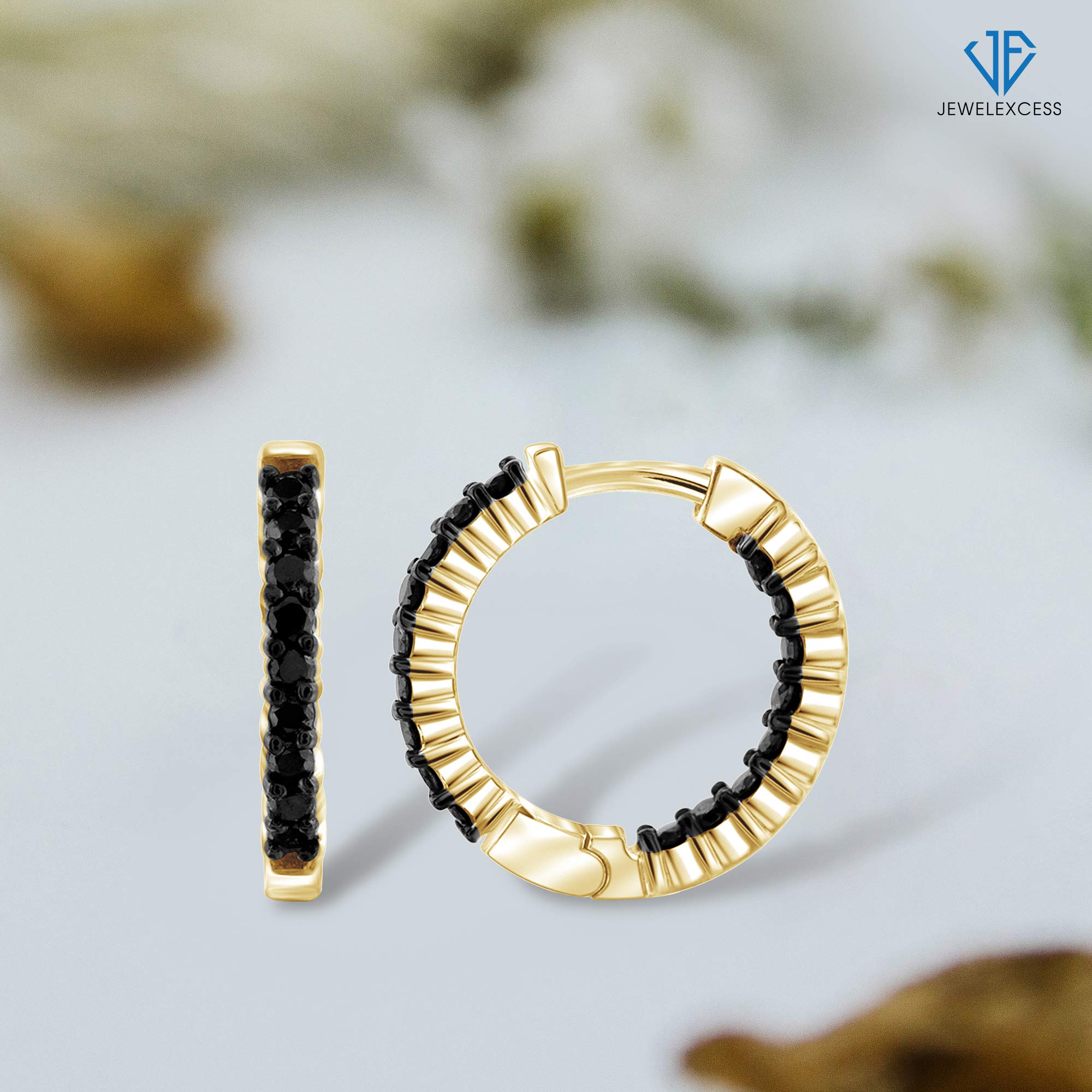1-Carat Black Diamond Hoop Earrings for Women – 14k Gold Plated Sterling Silver Small Hypoallergenic Hoop Earrings – Perfect for Date Night, Office Wear & Special Occasions