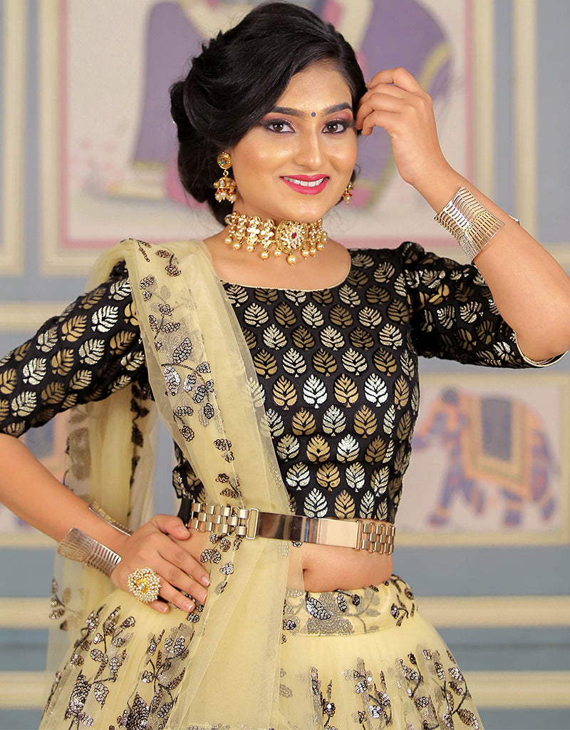 Elegant Black Net Lehenga Choli for Women - Traditional Indian Bridal Dress for Weddings & Festivals - Perfect for Diwali, Sangeet & Mehendi Ceremonies