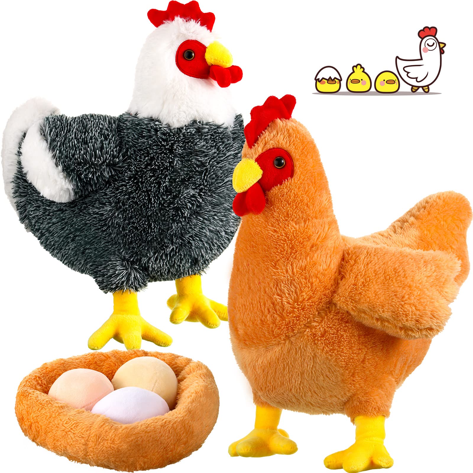 Civaner 6 Pack 12 Inch Buffy The Hen Chicken Stuffed Animal - Cute Plush Chicken with Eggs, Large Easter Plush Toy for Kids & Women, Perfect for Birthday Gifts, Easter Party Favors, Nursery Decor and Cuddling Companions