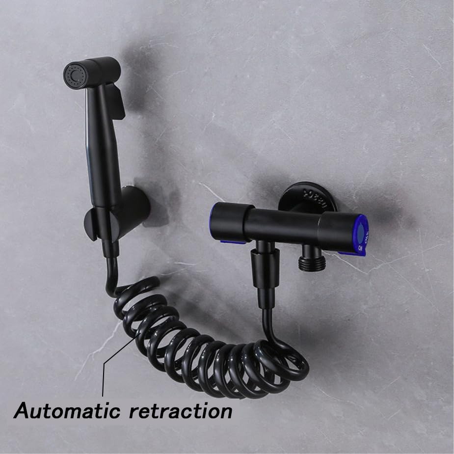 Premium 304 Stainless Steel Bidet Sprayer Kit with Dual Outlet Angle Valve - High Pressure Handheld Shower for Toilet Cleaning & Hygiene | No Electricity Needed | Perfect for Bathroom, RV & Portable Toilet Use (Black)