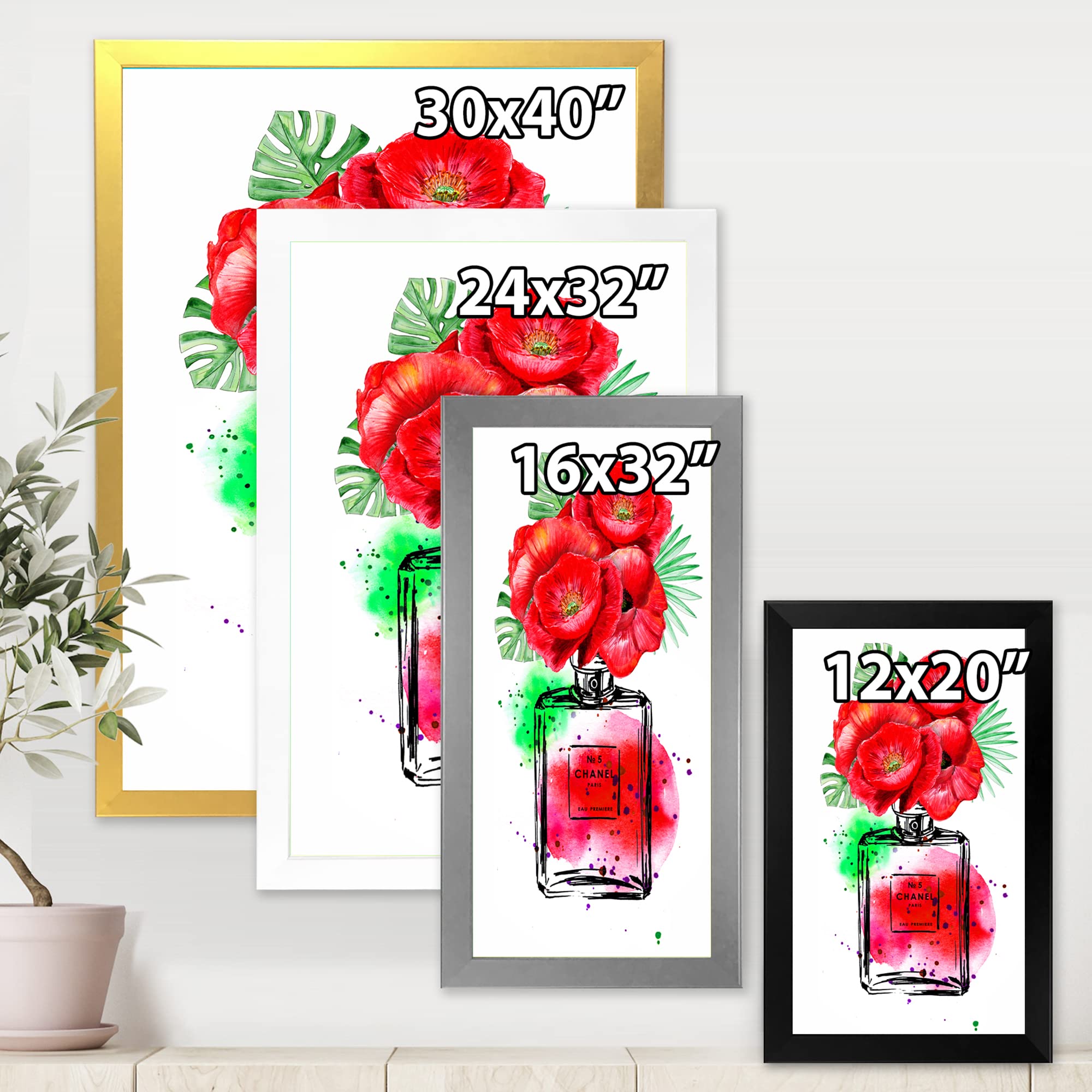 Chanel No.5 Perfume Inspired Modern Framed Wall Art - Elegant Home Decor for Living Room, Bedroom & Office