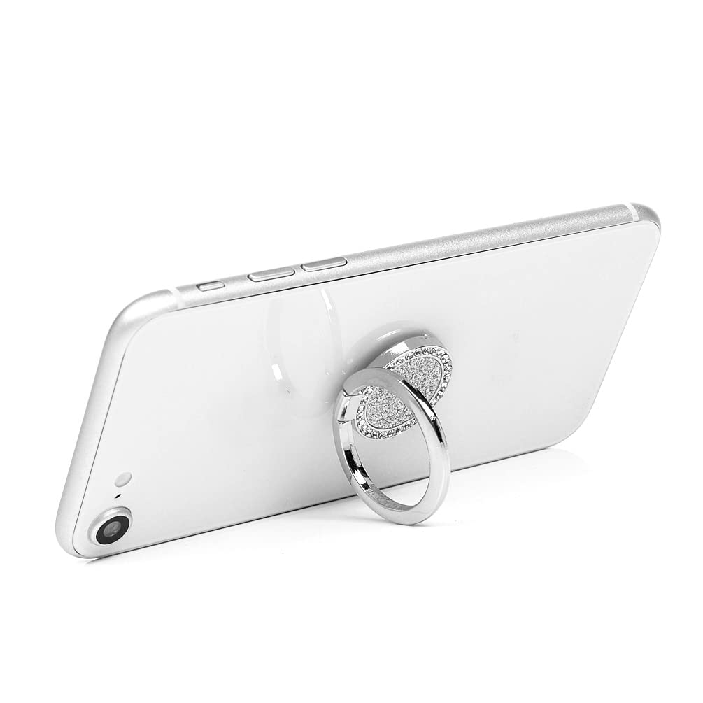 Mavis's Diary Bling Cell Phone Ring Stand Holder - Universal 360° Rotation Metal Buckle Tablet Finger Grip Kickstand for iPhone, Galaxy, LG, Google, Moto & All Smartphones (Silver) - Perfect for Work, Travel, and Video Calls