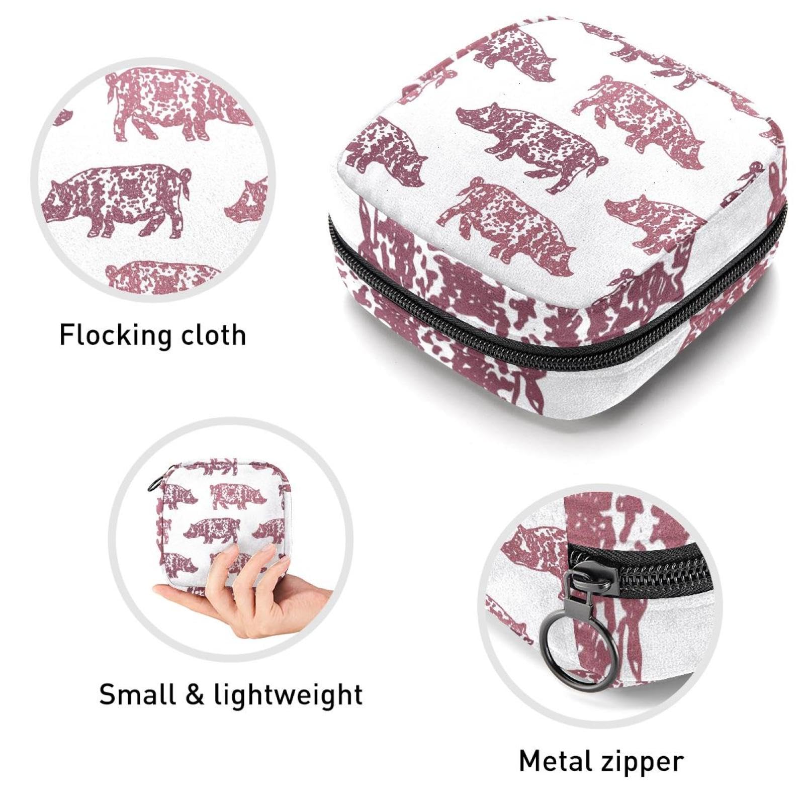 Menstrual Cup & Pad Organizer Pouch - Waterproof Sanitary Napkin Holder for Women & Girls - Farm Animal Print Travel Case for Period Essentials