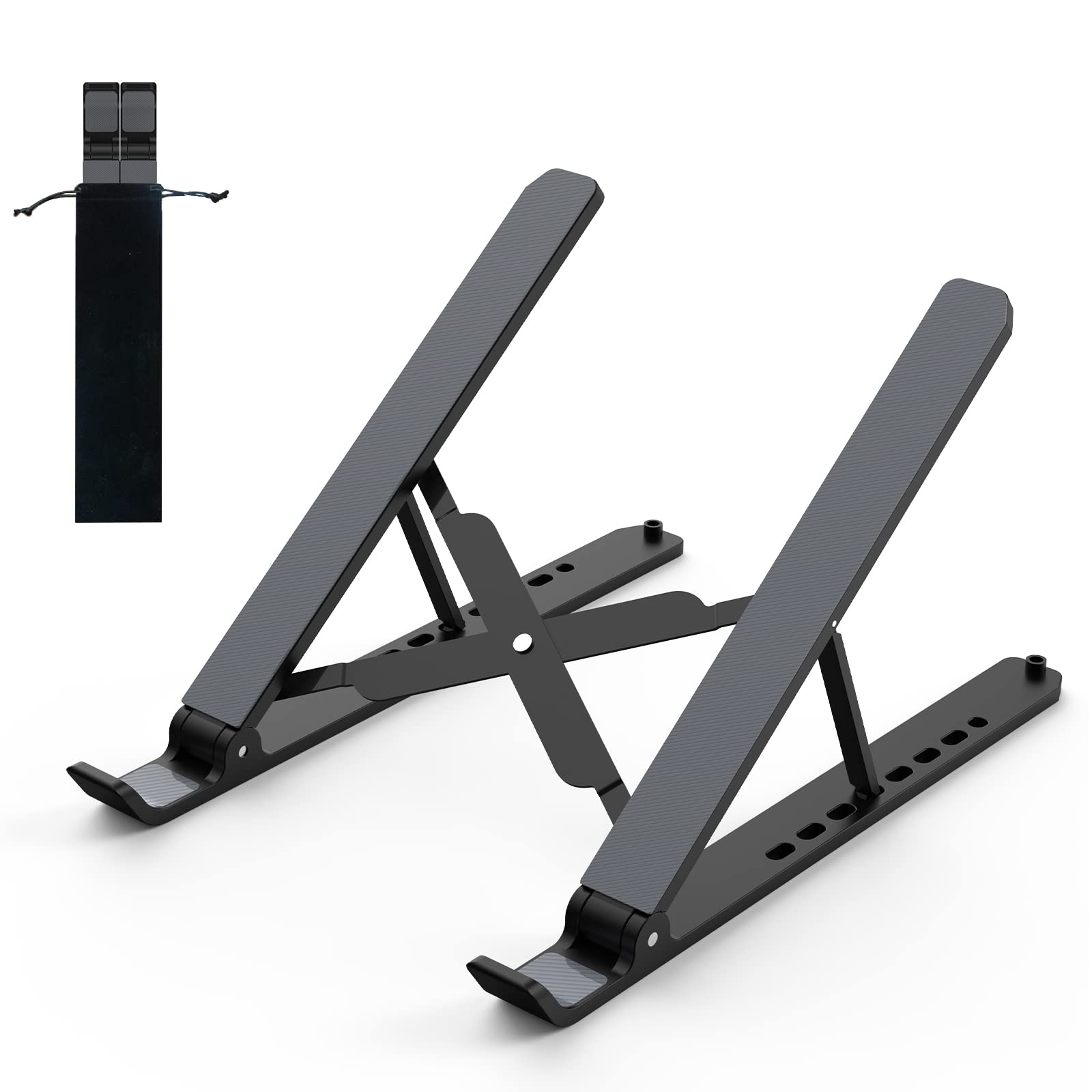 Adjustable Laptop Stand for Desk - Foldable Portable Notebook Riser with Ventilated Cooling, ABS+Silicone Design for 10-15.6” Laptops & Tablets, Perfect for Home Office, Gaming, and Study - Black