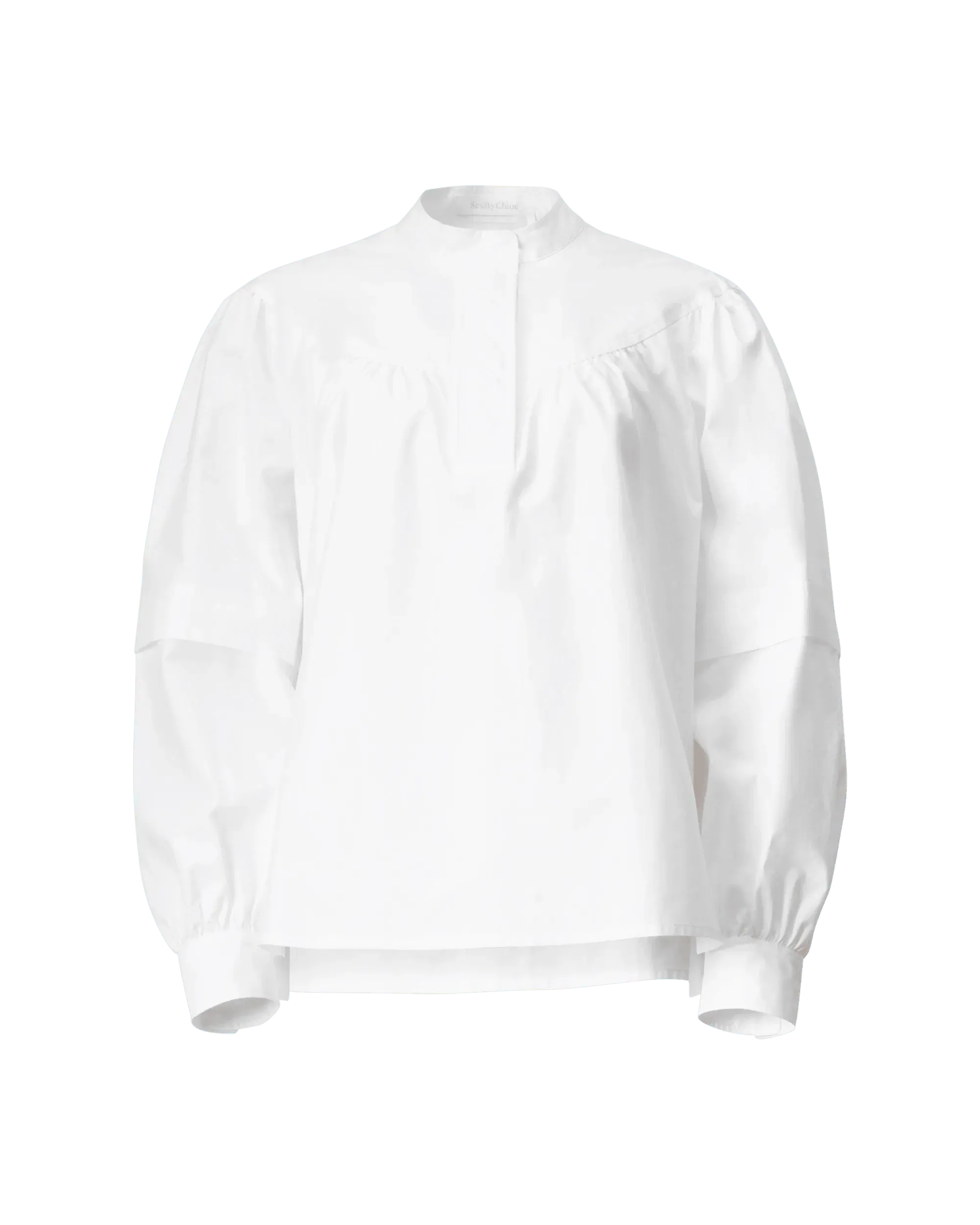 Elegant Collarless Puff Sleeve Blouse for Women - Trendy Loose Fit Tunic Top - Perfect for Office, Date Night & Casual Outings