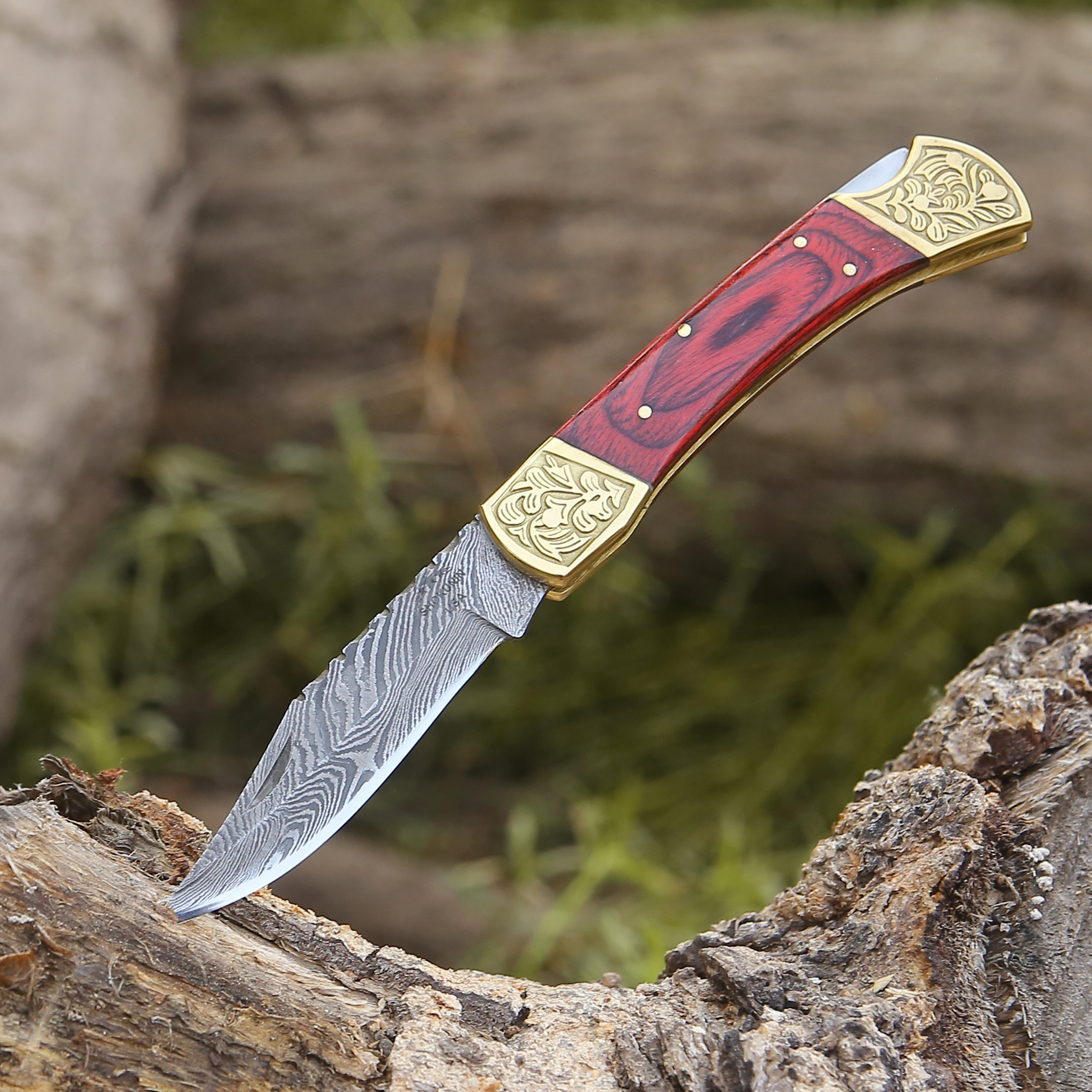 Premium Damascus Steel EDC Folding Knife - Handcrafted Utility Pocket Knife with Genuine Leather Sheath & Pakkawood Handle - Perfect for Camping, Hiking, Survival & Everyday Carry