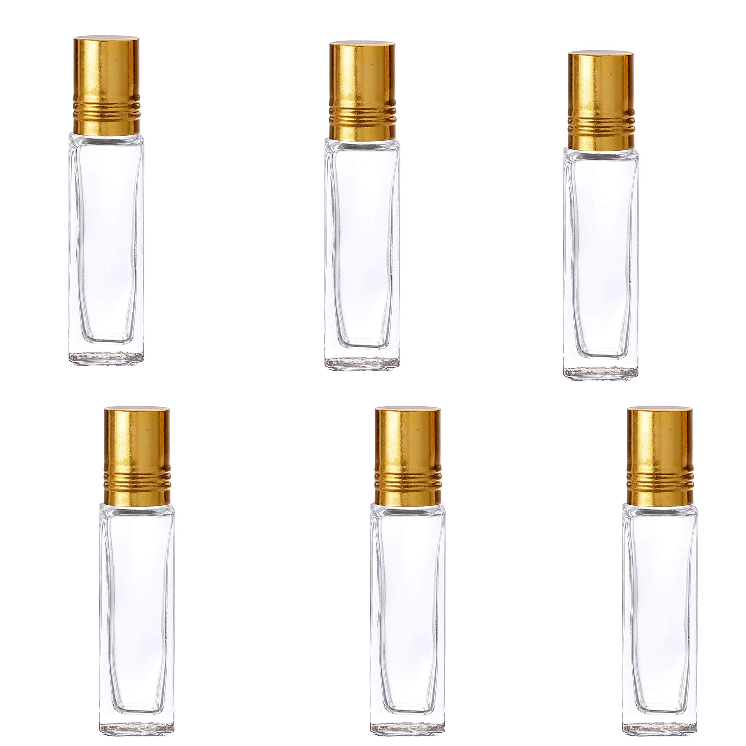 6pcs 6ml Empty Reusable Roll On Glass Bottles with Golden Cap - Premium Attar Oil Containers (Pack of 6) for Perfume, Essential Oils & Aromatherapy