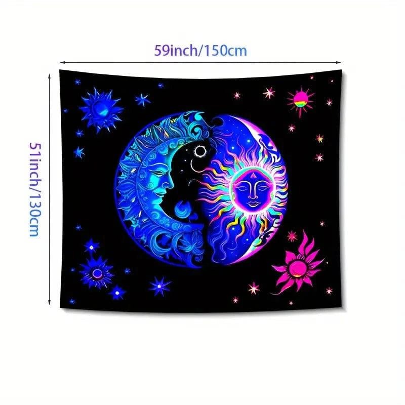 Sun Moon Official Glow in the Dark UV Tapestry Wall Art - Celestial Decor for Bedroom, Dorm Room & Meditation Space