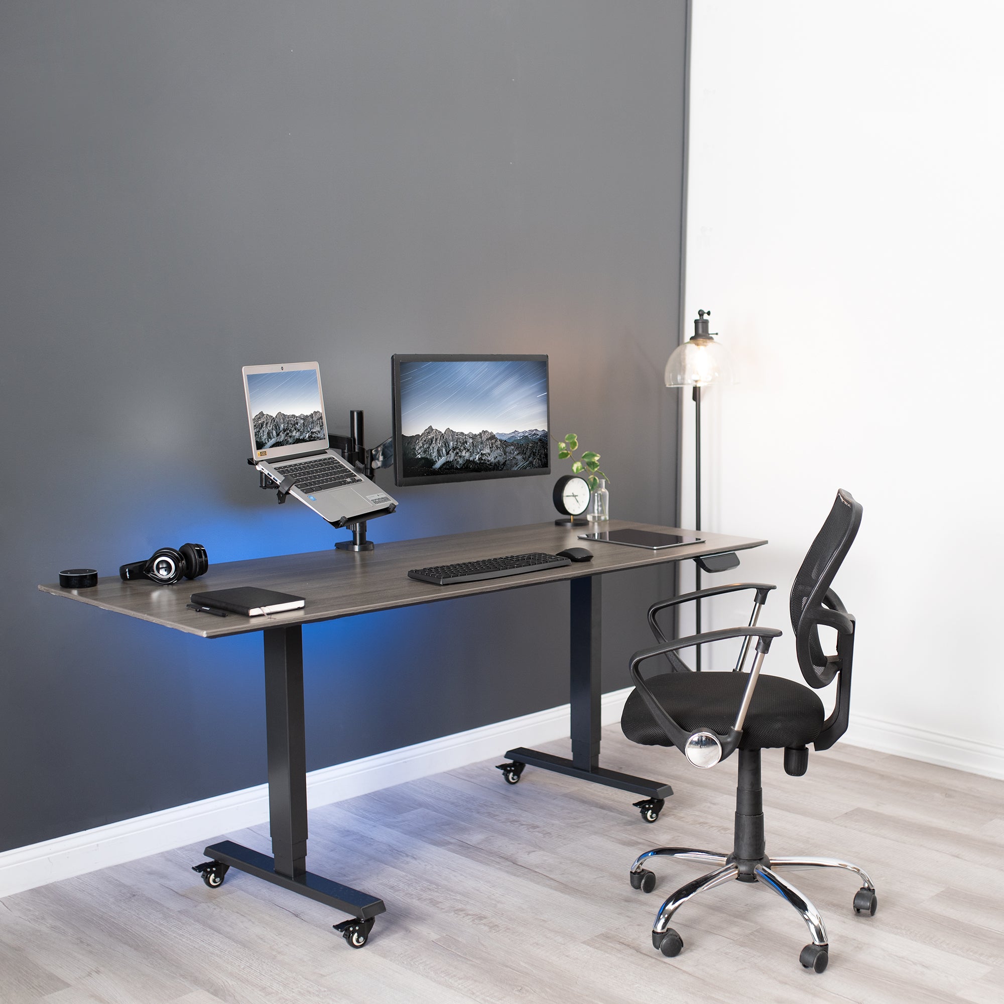 Pneumatic Arm Single Monitor and Laptop Mount Holder - Adjustable Stand for 15.6