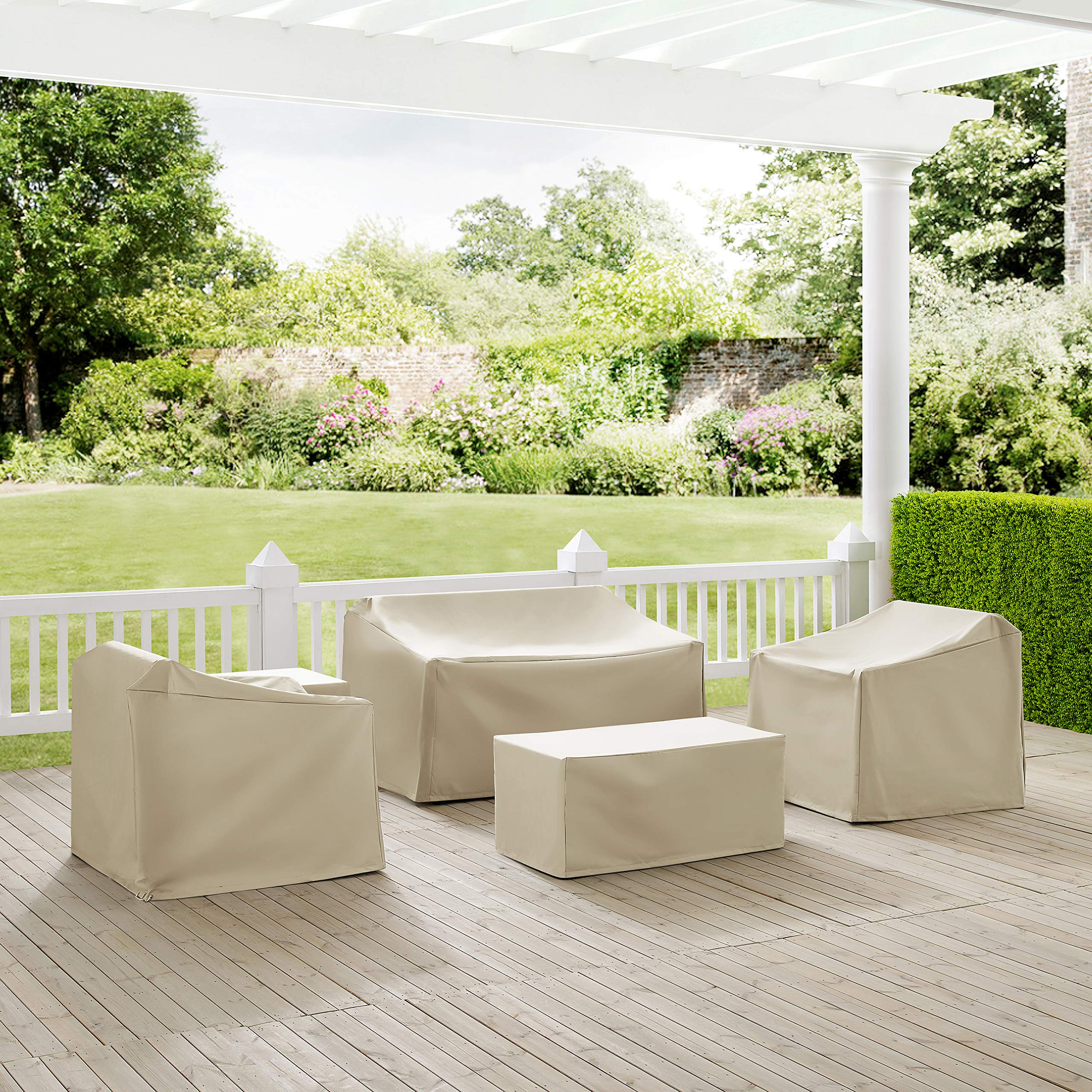 **Crosley Waterproof 5-Piece Patio Furniture Cover Set – Outdoor Loveseat, Chair & Table Covers in Tan – All-Weather Protection for Backyard, Deck & Garden**