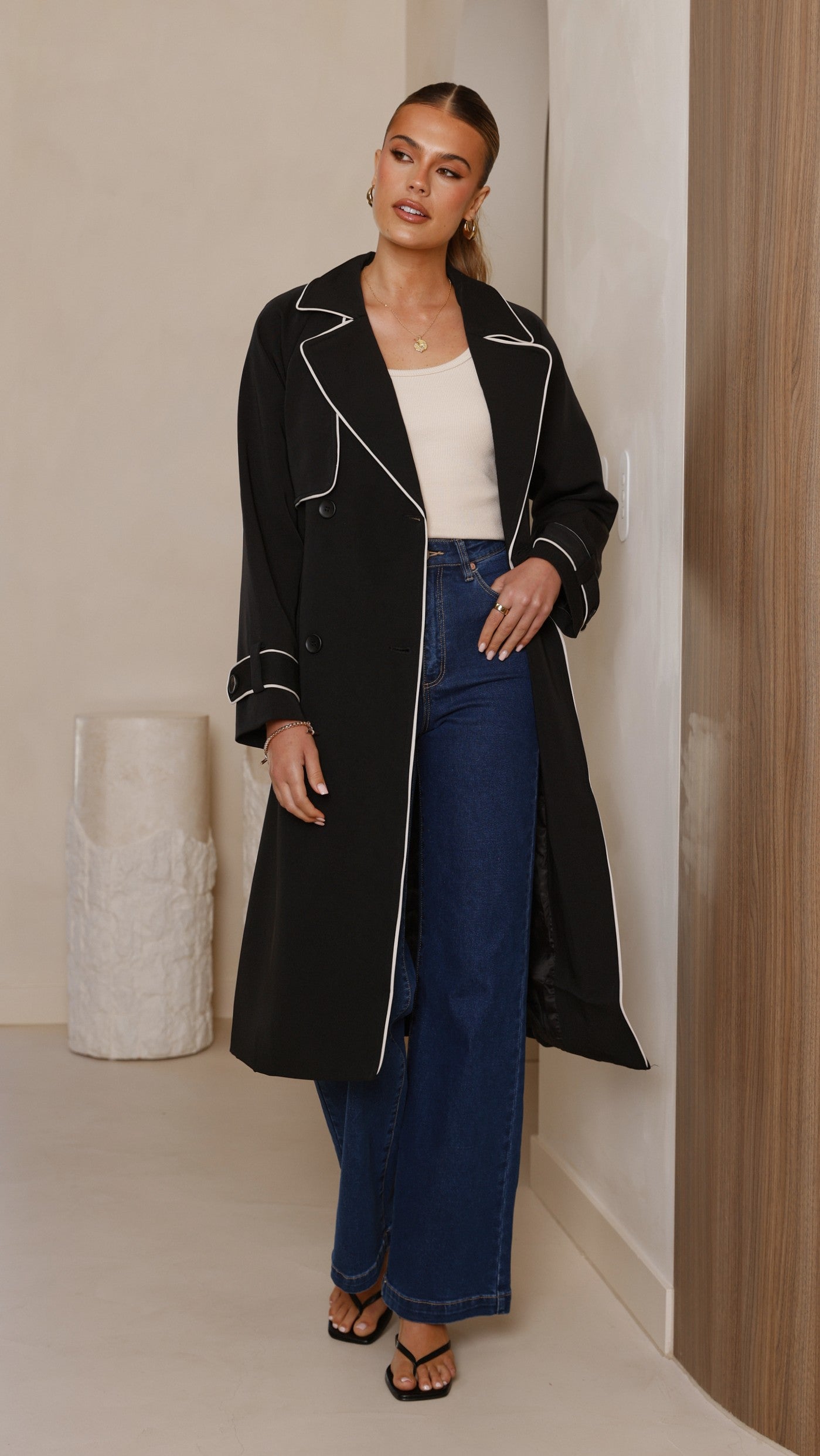 Blanca Trench Coat for Women - Classic Black Waterproof Long Coat | Perfect for Office, Travel & Fall Fashion