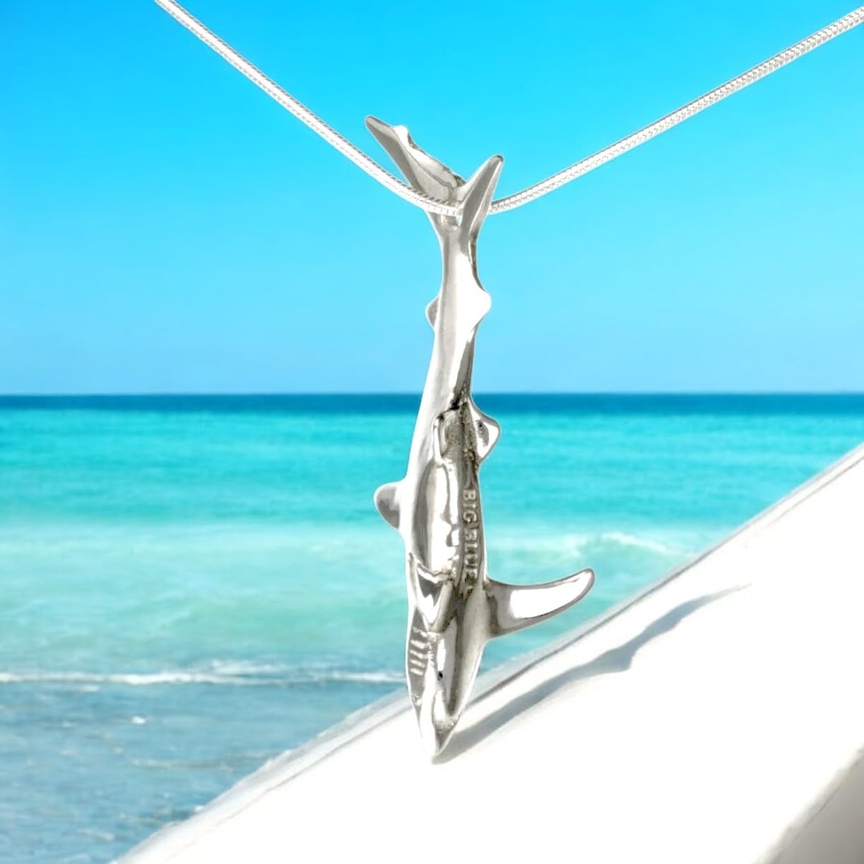 Realistic Sterling Silver Blue Shark Pendant Necklace for Men & Women – Perfect Gift for Shark Lovers, Scuba Divers & Ocean Enthusiasts | Sea Life Jewelry for Beach Vacations, Diving Adventures & Marine-Themed Parties