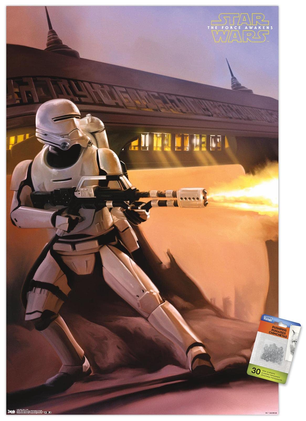 Star Wars The Force Awakens Movie Poster - Premium Fire Wall Art with Push Pins | Perfect for Bedroom, Home Theater & Office Decor