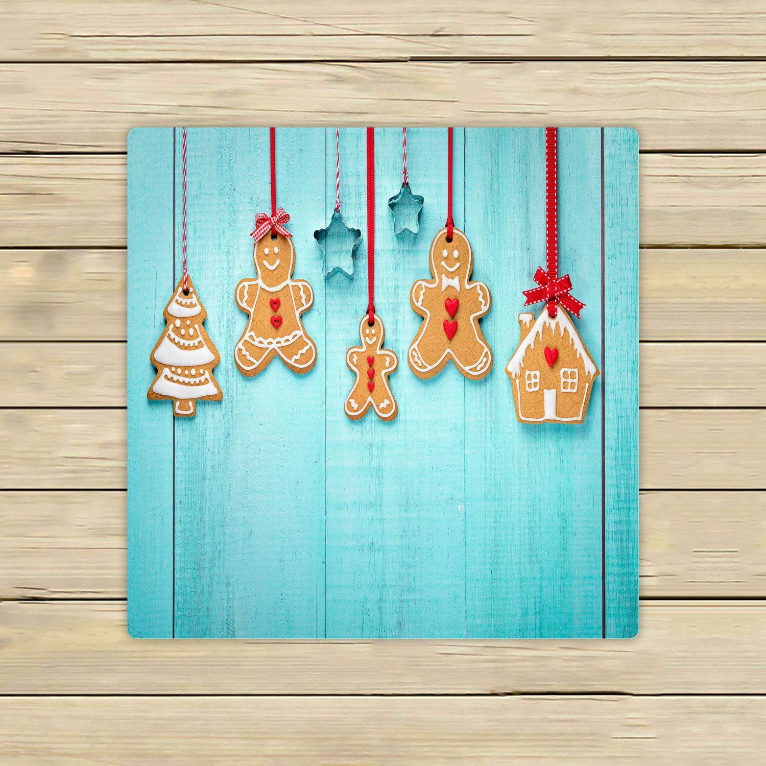Happy Gingerbread Family Hanging Border Blue Beach Bath Towels - 13x13 Inch Soft Absorbent Shower Towels for Home, Outdoor & Travel - Perfect for Bathrooms, Poolside, Beach Trips and Holiday Decorations