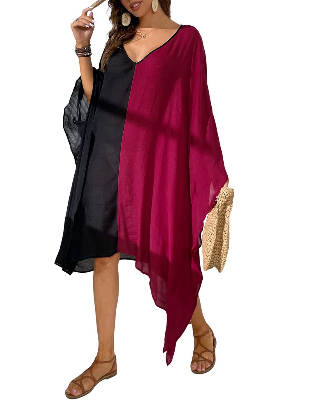 Eddoyee Women's Chiffon Loose Kaftan Dress - Beach Cover Up, Swimsuit Cover, Summer Boho Maxi Dress for Pool Party, Vacation & Resort Wear
