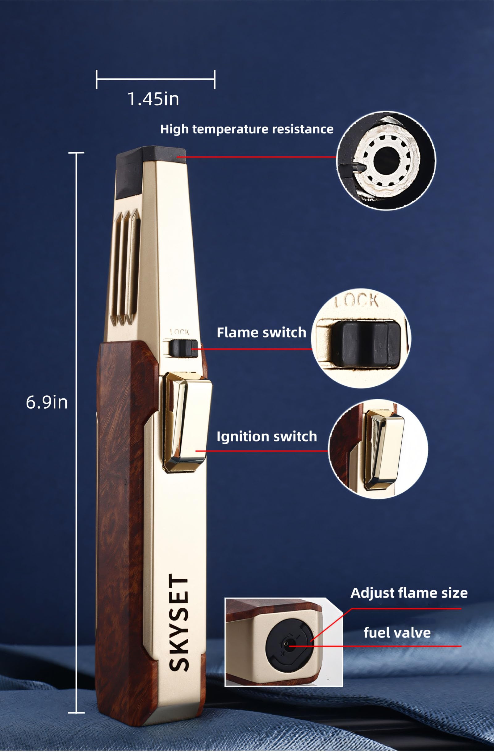 Butane Torch Lighter - Windproof Refillable Adjustable Flame Culinary Torch for BBQ, Kitchen Baking, Creme Brulee, Desserts, Soldering & DIY Crafts (Butane Not Included)
