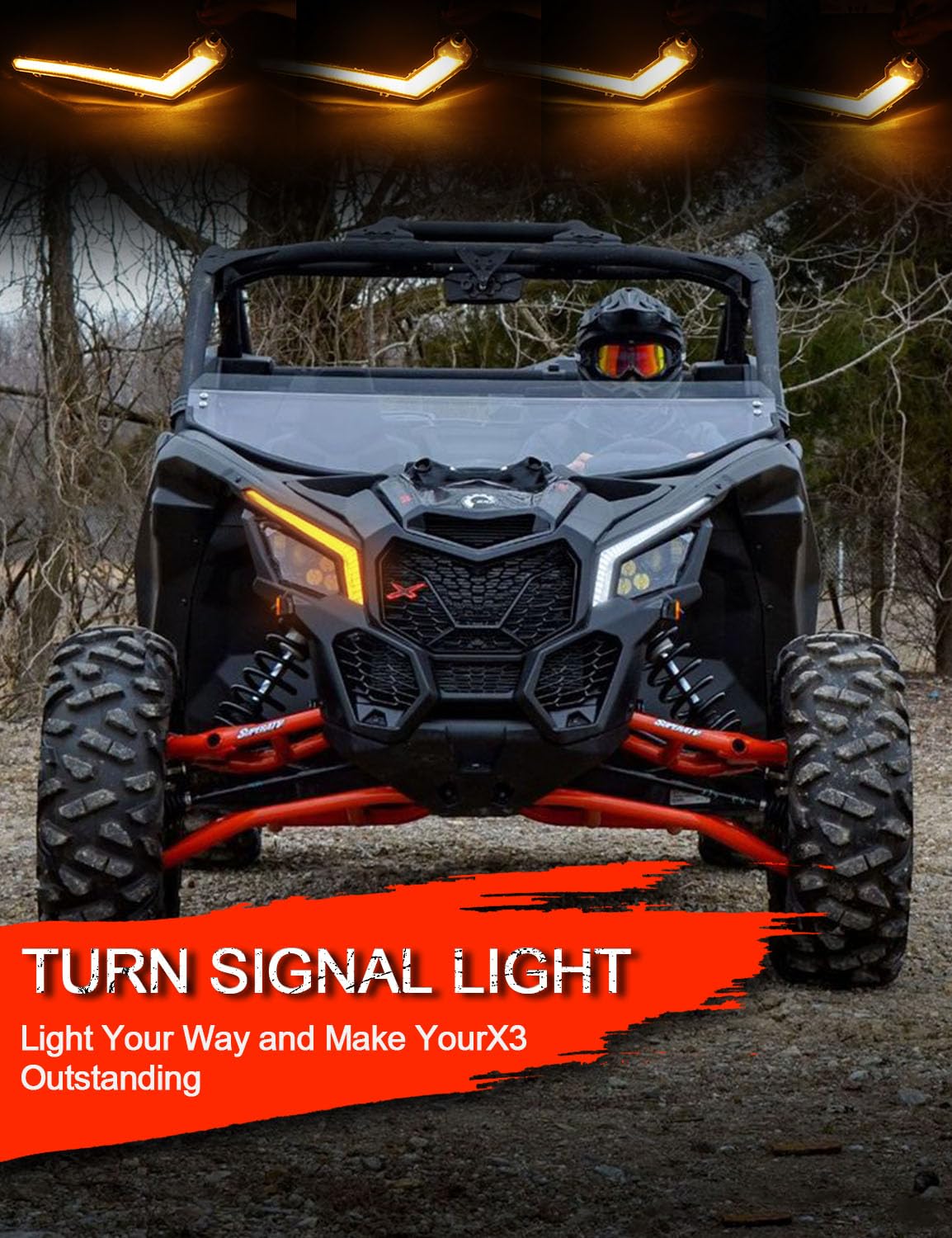Can-Am X3 LED Signature Lights with Amber Turn Signals - Waterproof Front Accent Fang Light Assembly for Maverick X3/Sport/Trail - Off-Road UTV Lighting Upgrade for Night Driving & Trail Adventures