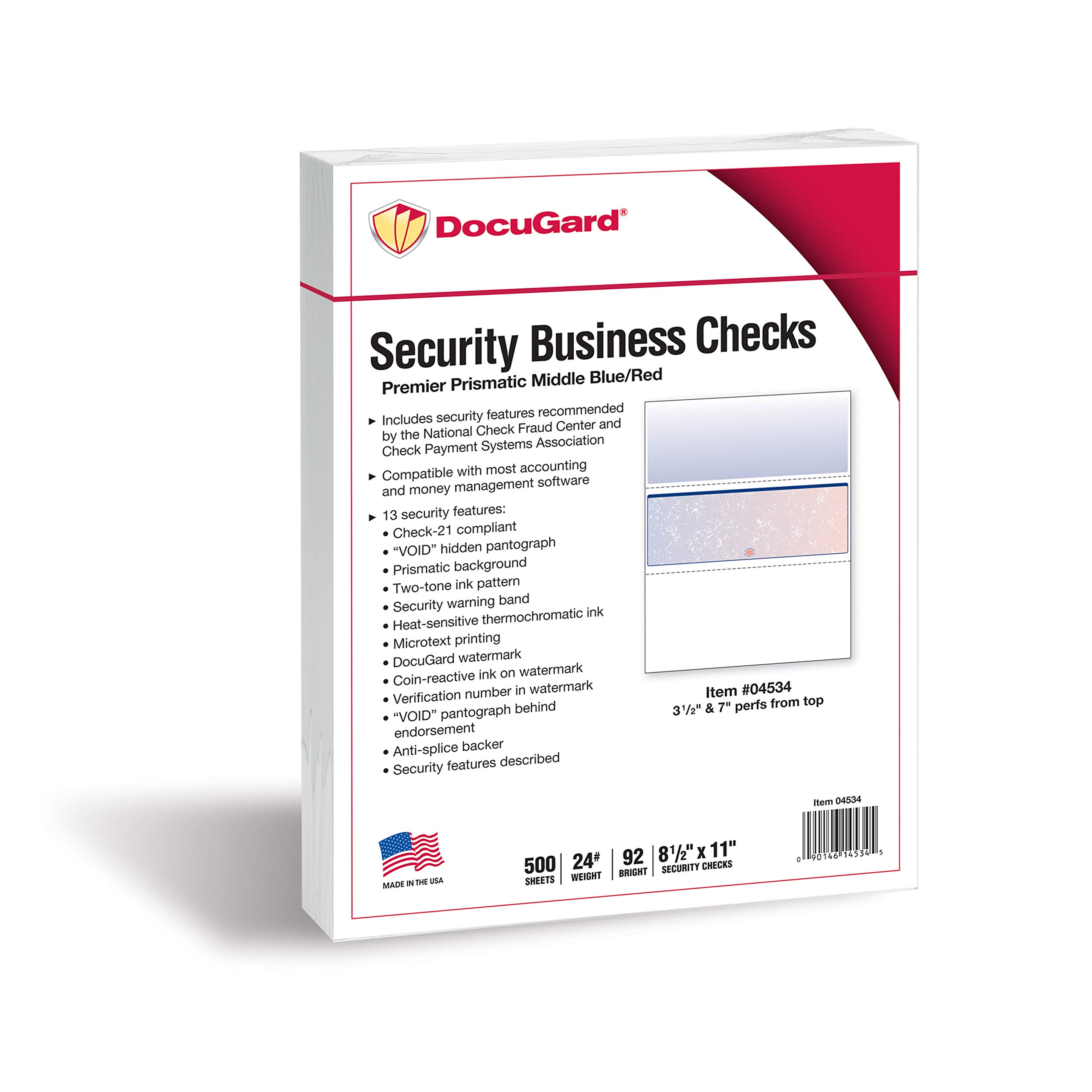 DocuGuard Blue/Red Premier Prismatic High Security Check Paper - 500 Blank Business Checks (04534) | Laser & Inkjet Printer Compatible | 13 Advanced Security Features | Ideal for Small Business Banking & Financial Transactions