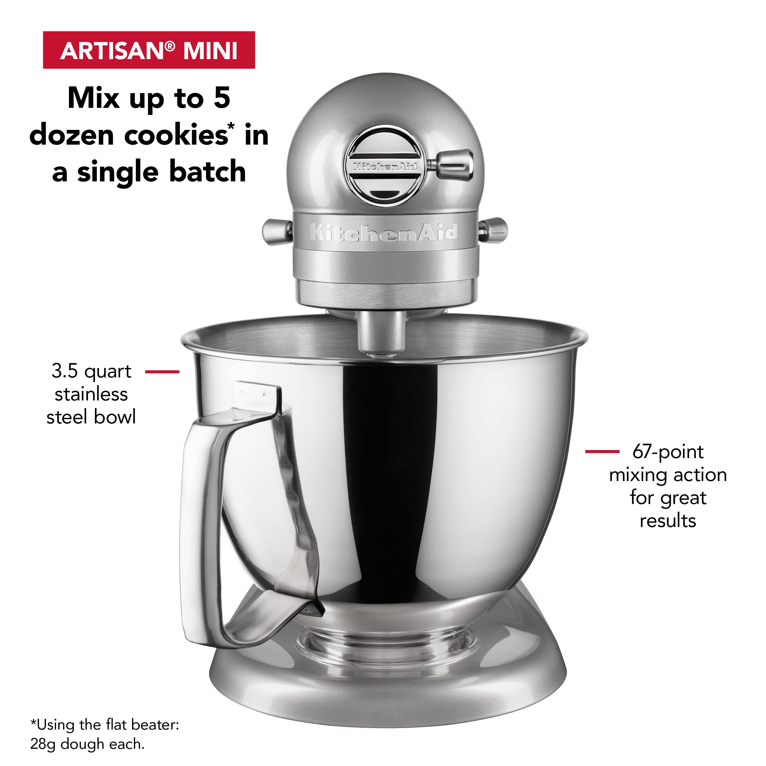 KitchenAid Artisan Mini 3.5 Quart Tilt-Head Stand Mixer - KSM3316X - Contour Silver | Compact Baking Appliance for Small Kitchens, Perfect for Cookies, Cakes & Dough | Home Baker Essential