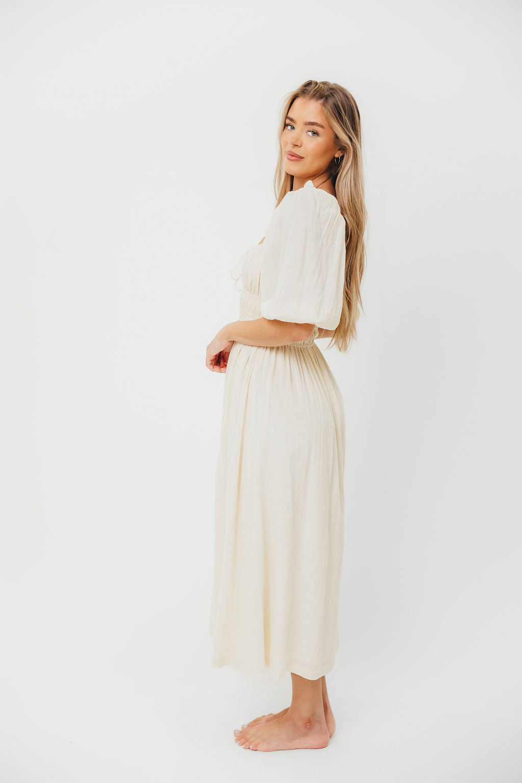 Elegant Cream Midi Dress for Women | Flattering Darling Style | Perfect for Weddings, Parties & Date Nights