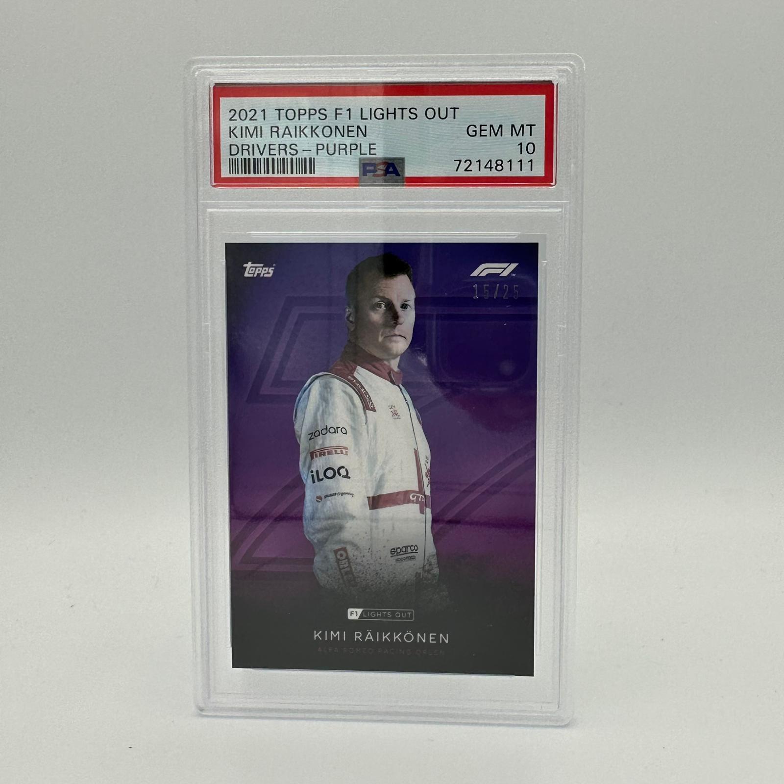 PSA 10 Graded 15/25 Kimi Raikkonen Purple Parallel Racing Card - Perfect for F1 Collectors & Motorsport Memorabilia Displays